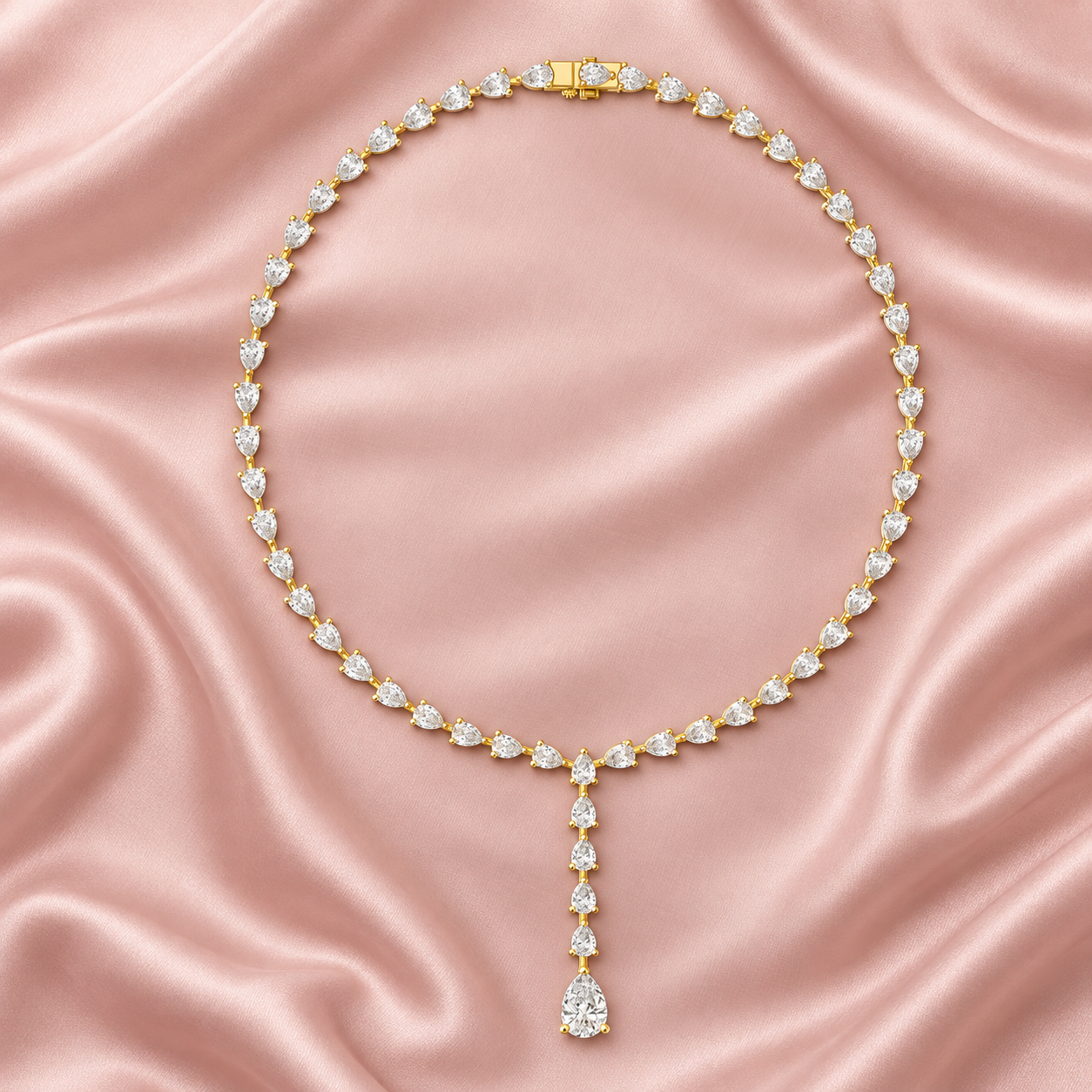 Pear Round Diamond Tennis Lariat Ladies Necklace 2.58 CTW in 14K & 18K Gold