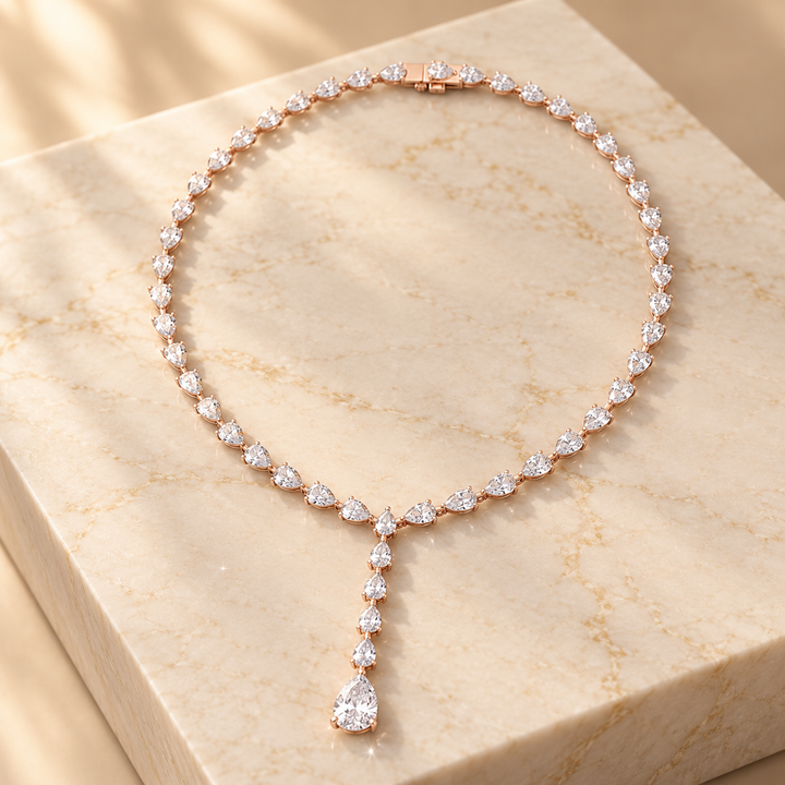 Pear Round Diamond Tennis Lariat Ladies Necklace 2.58 CTW in 14K & 18K Gold