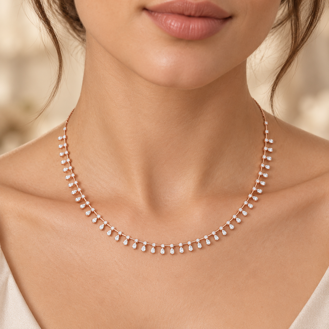 6.35 CTW Pear & Round Diamond Fringe Necklace in 14K & 18K Gold