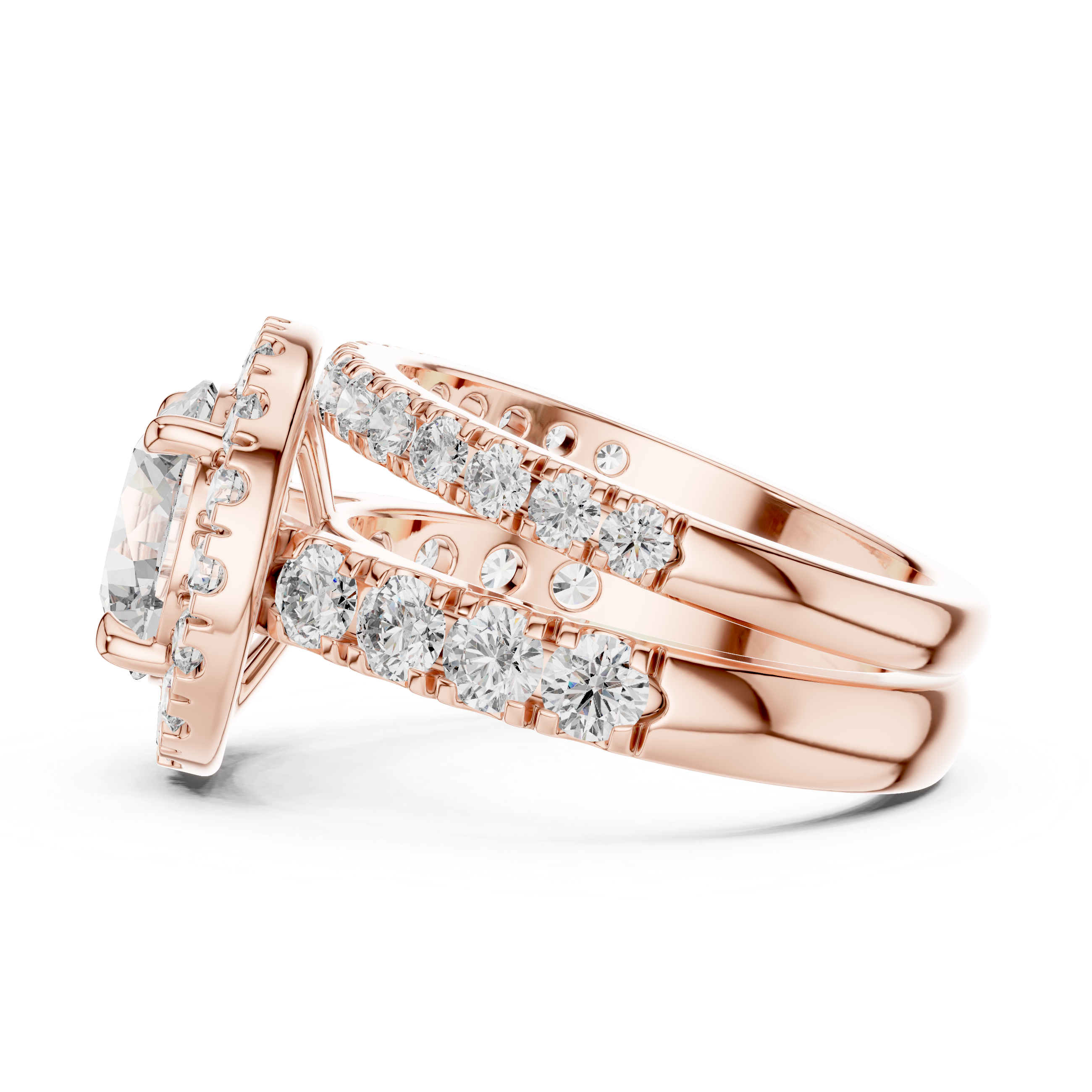 Luxury Double-Band Halo Lab-Grown Diamond Ring in 14K/18K Gold – Kiashaa Jewellery