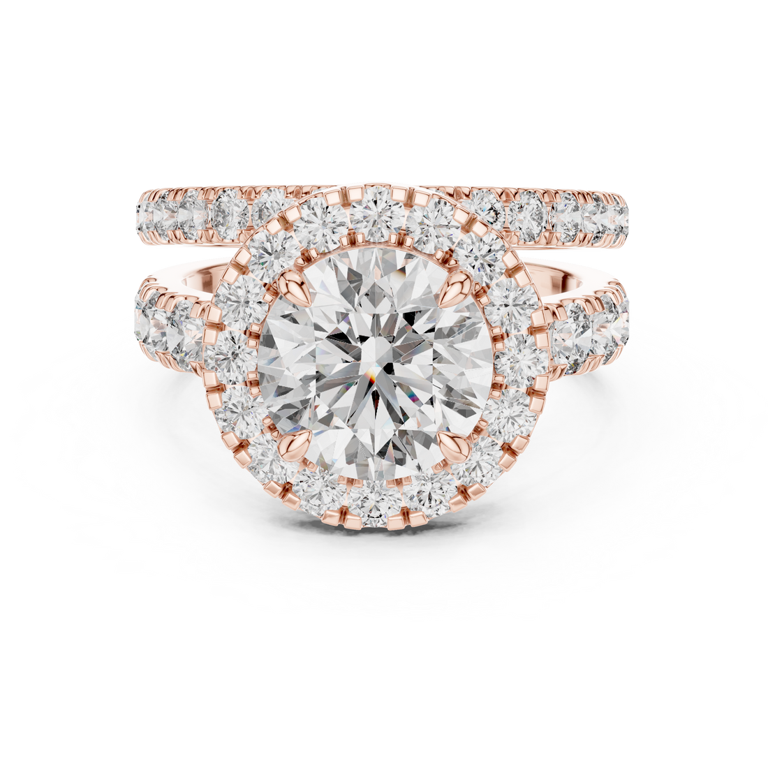 Luxury Double-Band Halo Lab-Grown Diamond Ring in 14K/18K Gold – Kiashaa Jewellery