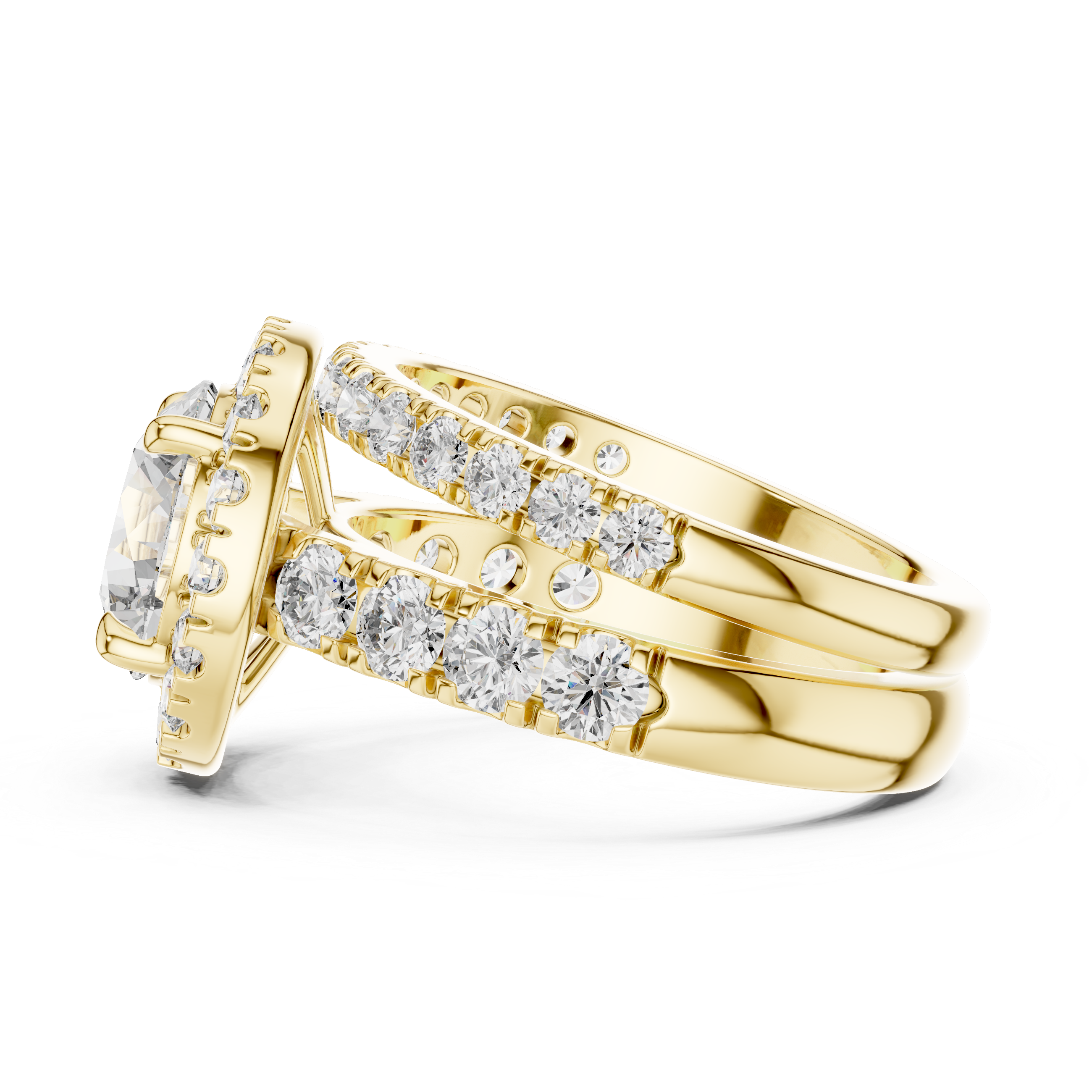 Luxury Double-Band Halo Lab-Grown Diamond Ring in 14K/18K Gold – Kiashaa Jewellery