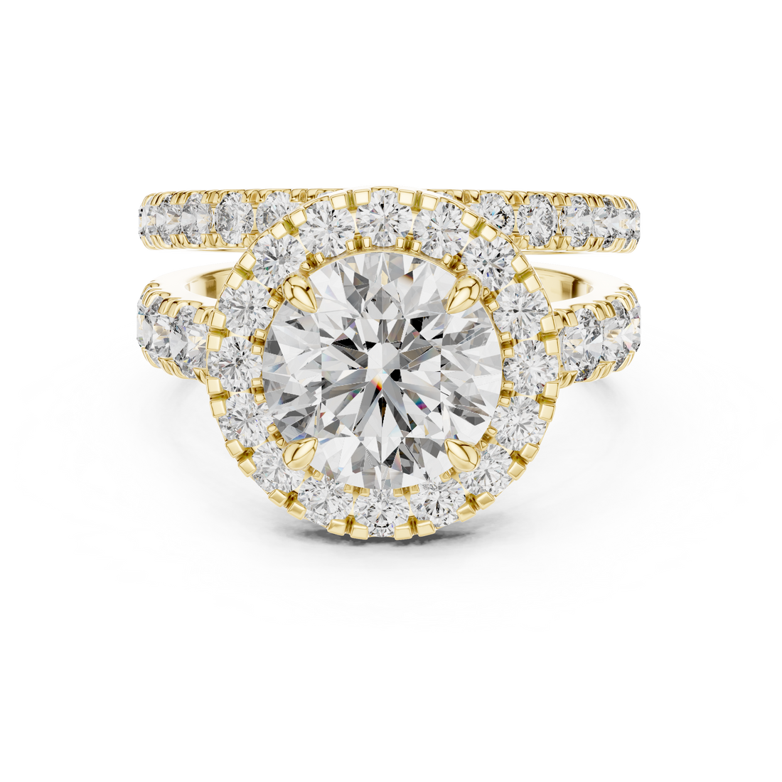 Luxury Double-Band Halo Lab-Grown Diamond Ring in 14K/18K Gold – Kiashaa Jewellery
