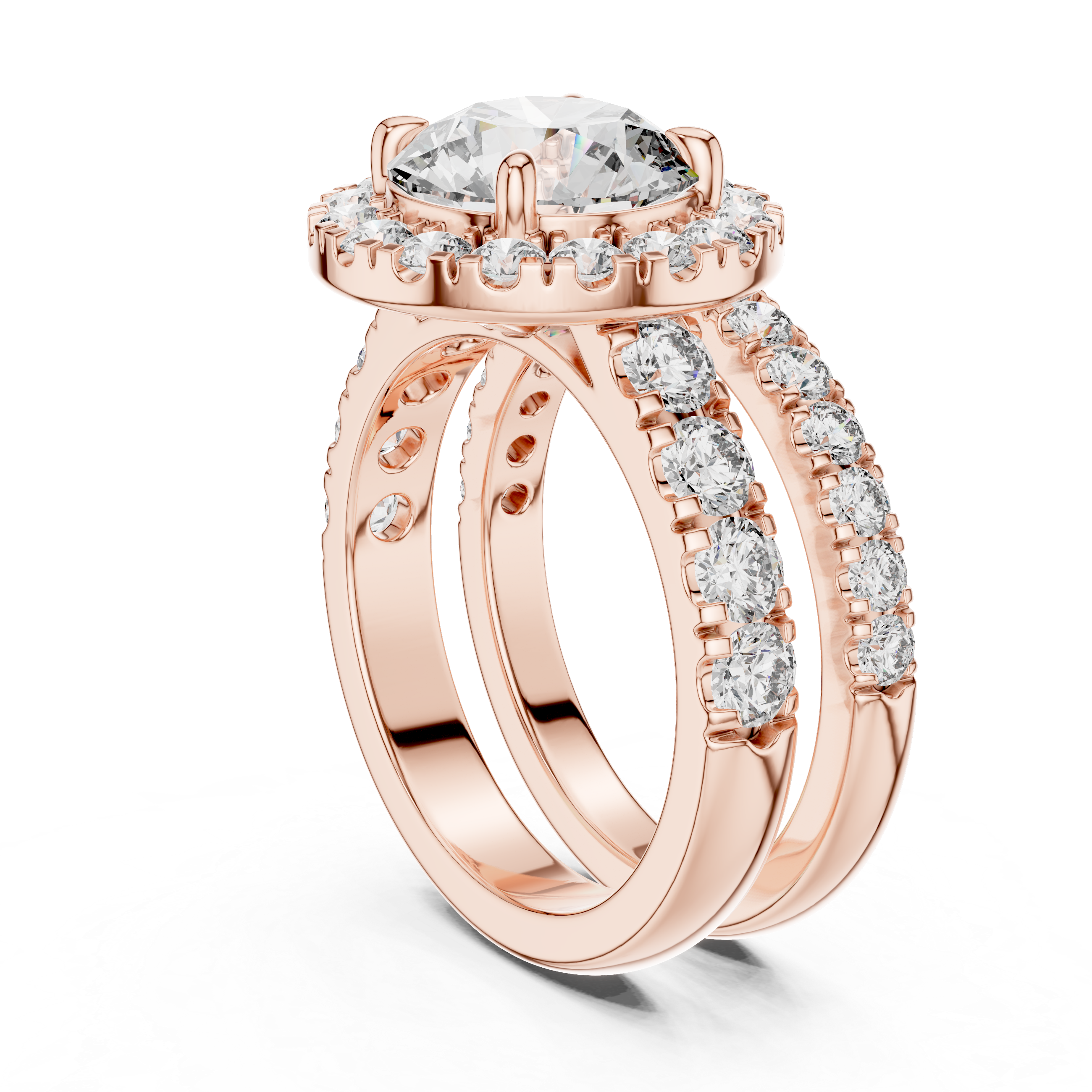 Luxury Double-Band Halo Lab-Grown Diamond Ring in 14K/18K Gold – Kiashaa Jewellery