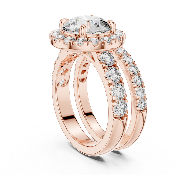 Luxury Double-Band Halo Lab-Grown Diamond Ring in 14K/18K Gold – Kiashaa Jewellery