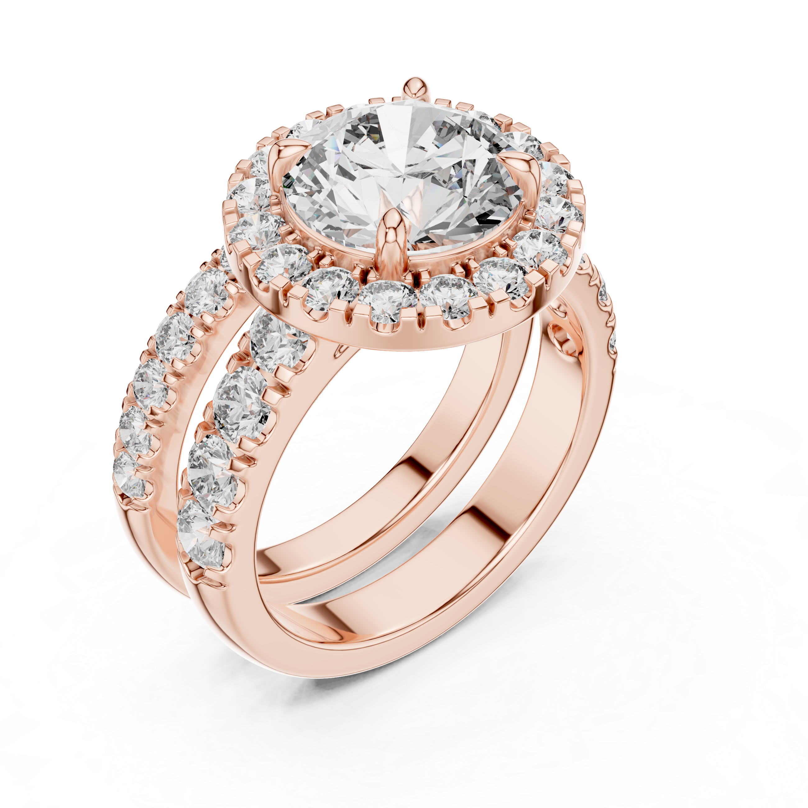 Luxury Double-Band Halo Lab-Grown Diamond Ring in 14K/18K Gold – Kiashaa Jewellery