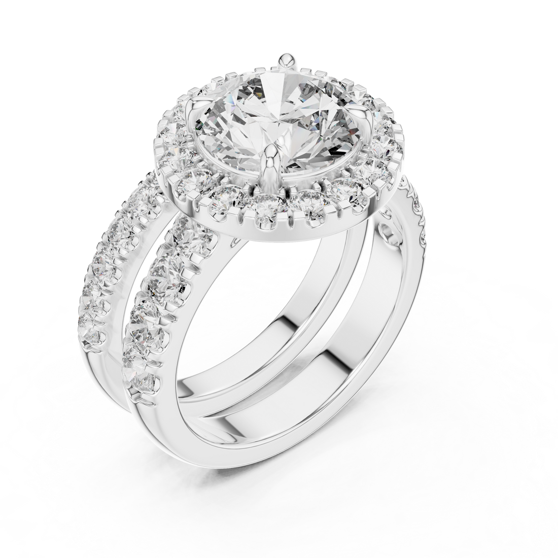 Luxury Double-Band Halo Lab-Grown Diamond Ring in 14K/18K Gold – Kiashaa Jewellery