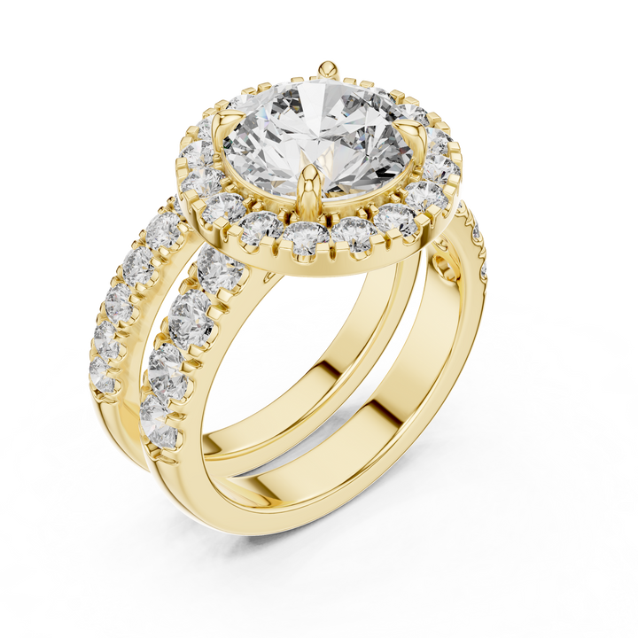 Luxury Double-Band Halo Lab-Grown Diamond Ring in 14K/18K Gold – Kiashaa Jewellery