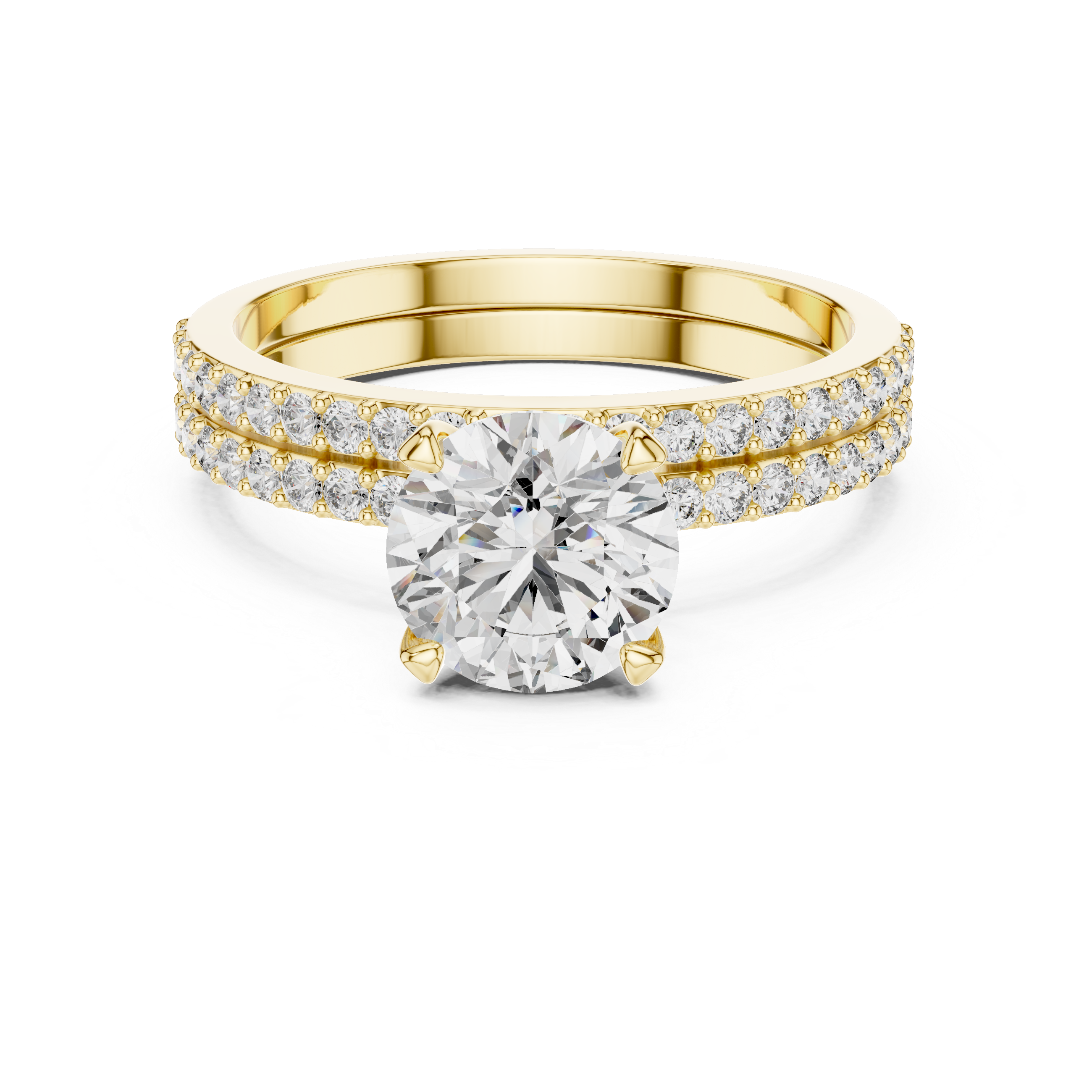 14K / 18K Rose Gold Solitaire Lab-Grown Diamond Ring with Double Diamond Band