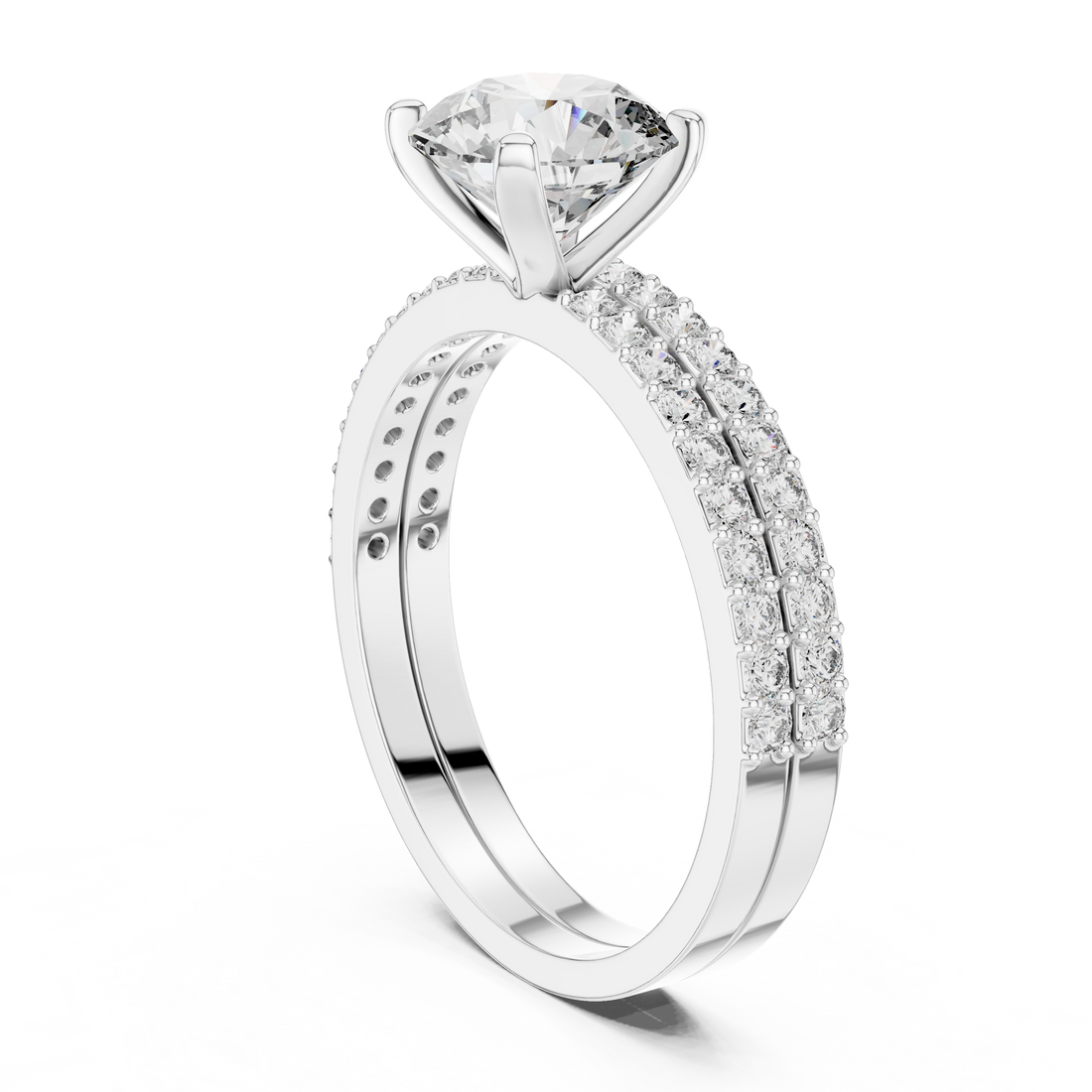 14K / 18K Rose Gold Solitaire Lab-Grown Diamond Ring with Double Diamond Band