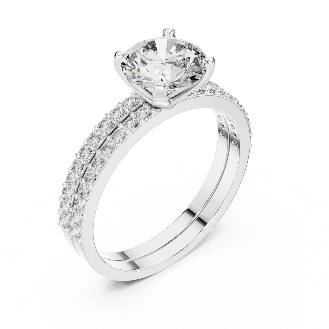 14K / 18K Rose Gold Solitaire Lab-Grown Diamond Ring with Double Diamond Band