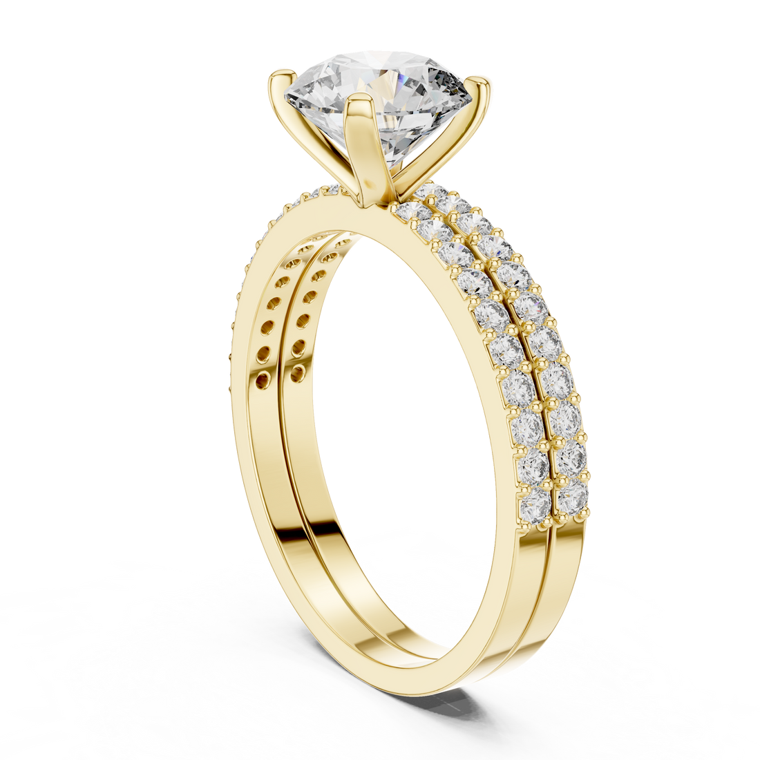 14K / 18K Rose Gold Solitaire Lab-Grown Diamond Ring with Double Diamond Band