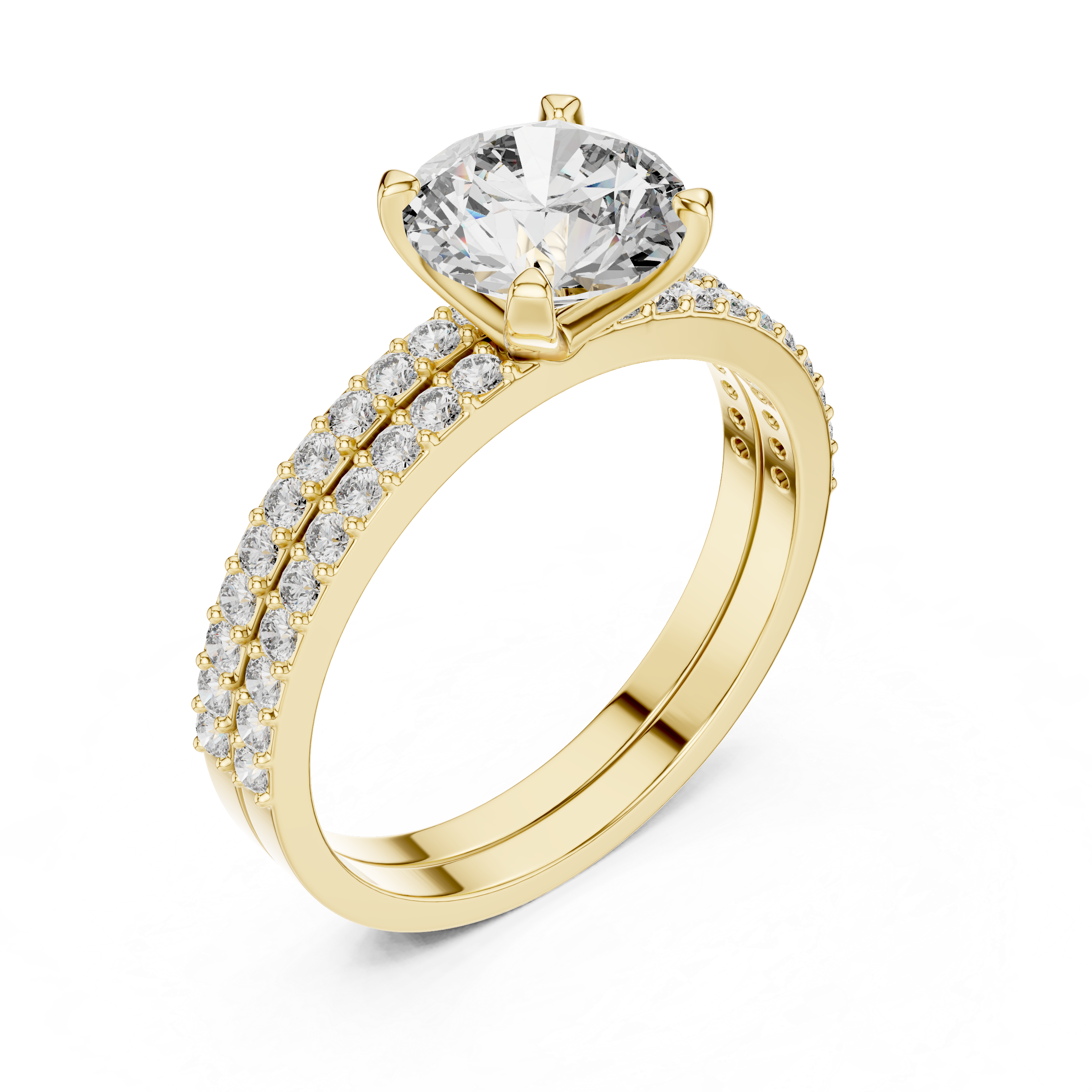 14K / 18K Rose Gold Solitaire Lab-Grown Diamond Ring with Double Diamond Band