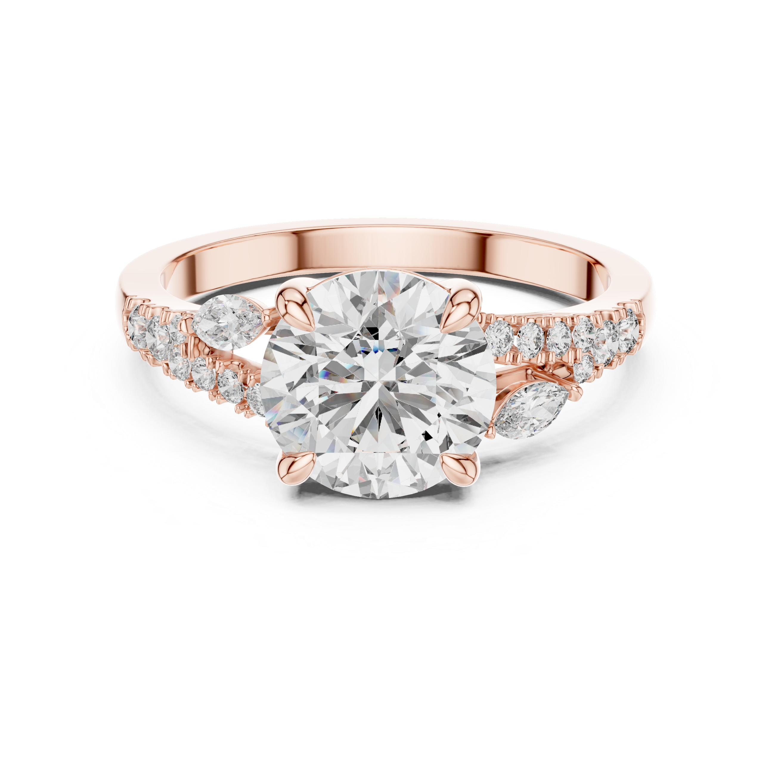 14K / 18K Rose Gold Solitaire Lab-Grown Diamond Engagement Ring with Side Accents