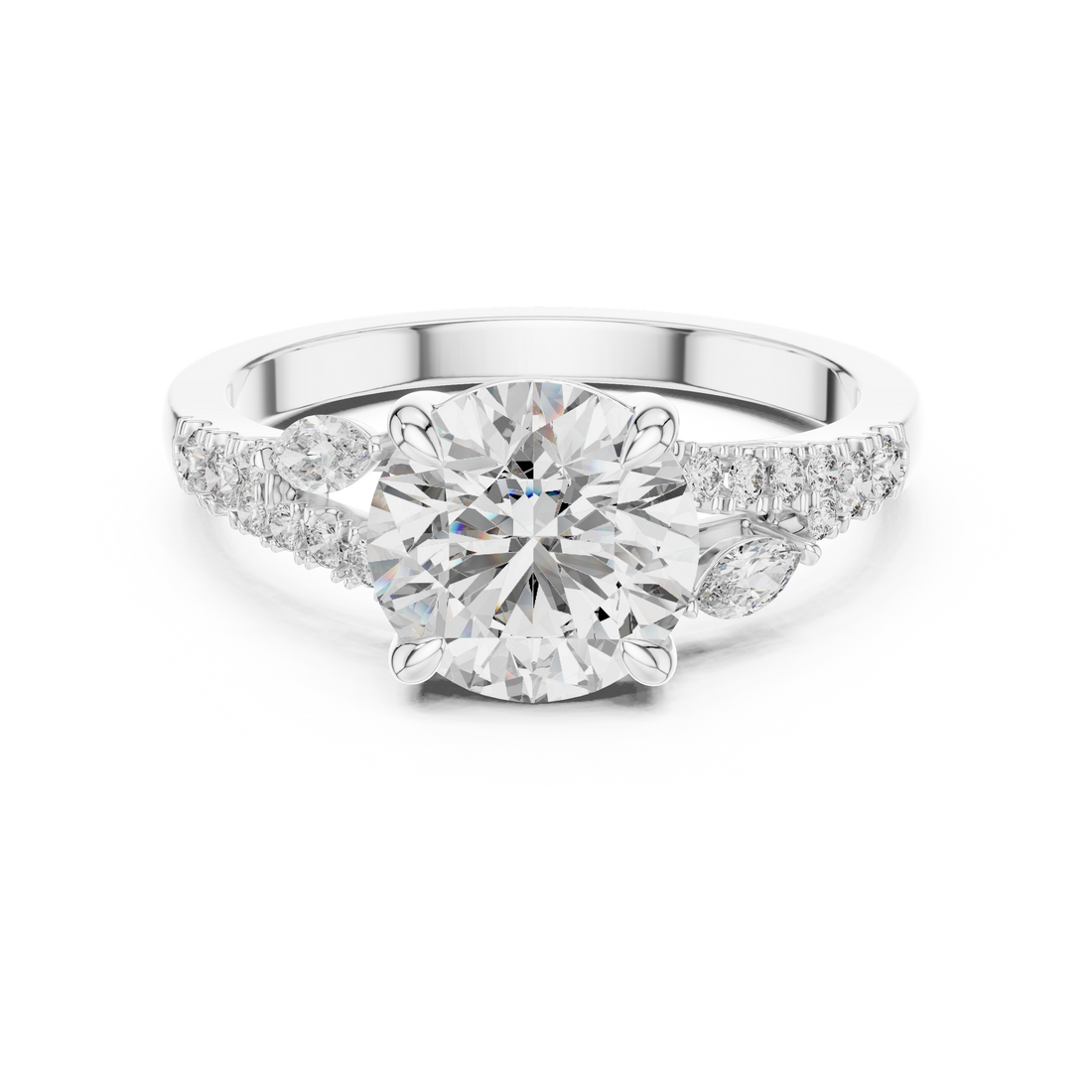 14K / 18K Rose Gold Solitaire Lab-Grown Diamond Engagement Ring with Side Accents
