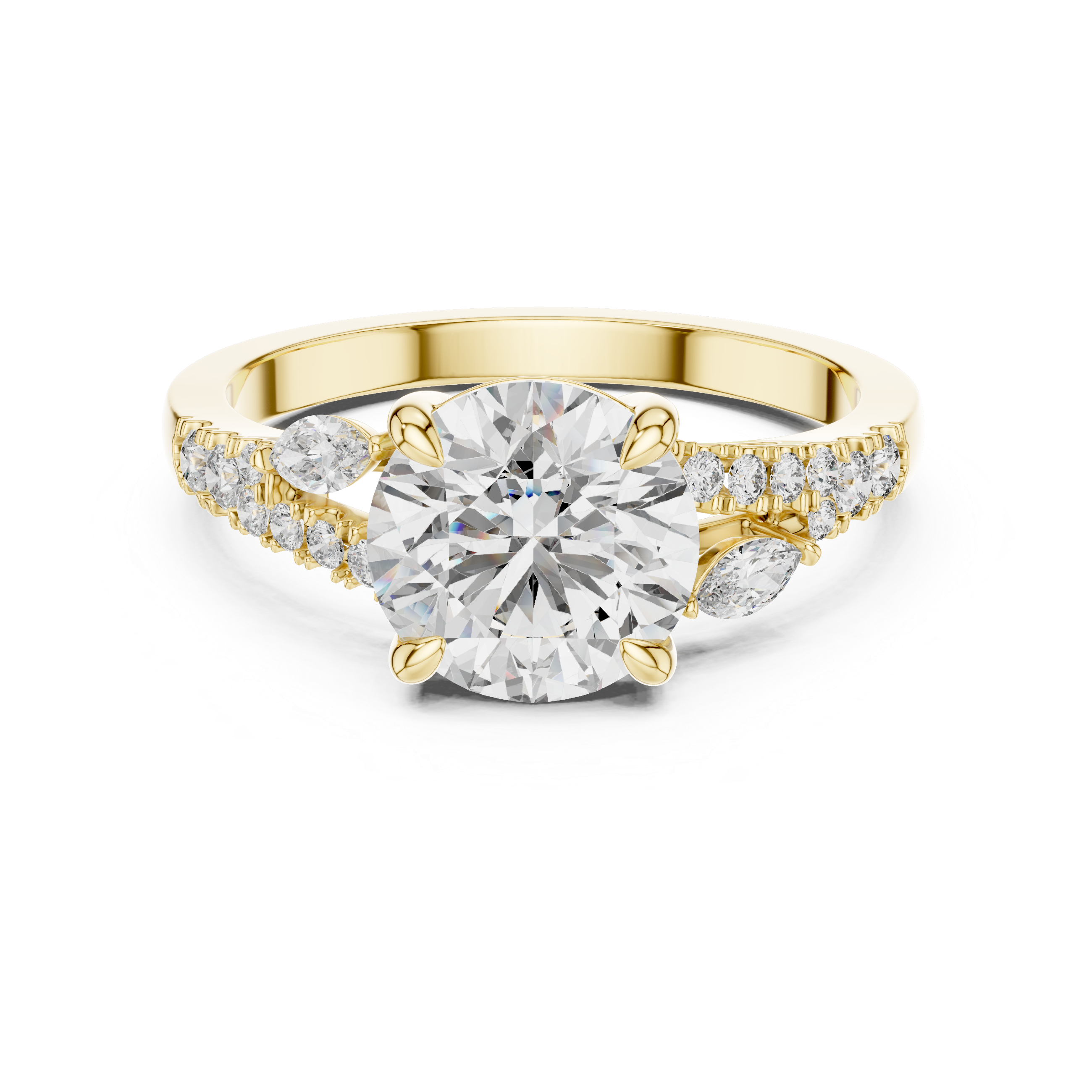 14K / 18K Rose Gold Solitaire Lab-Grown Diamond Engagement Ring with Side Accents