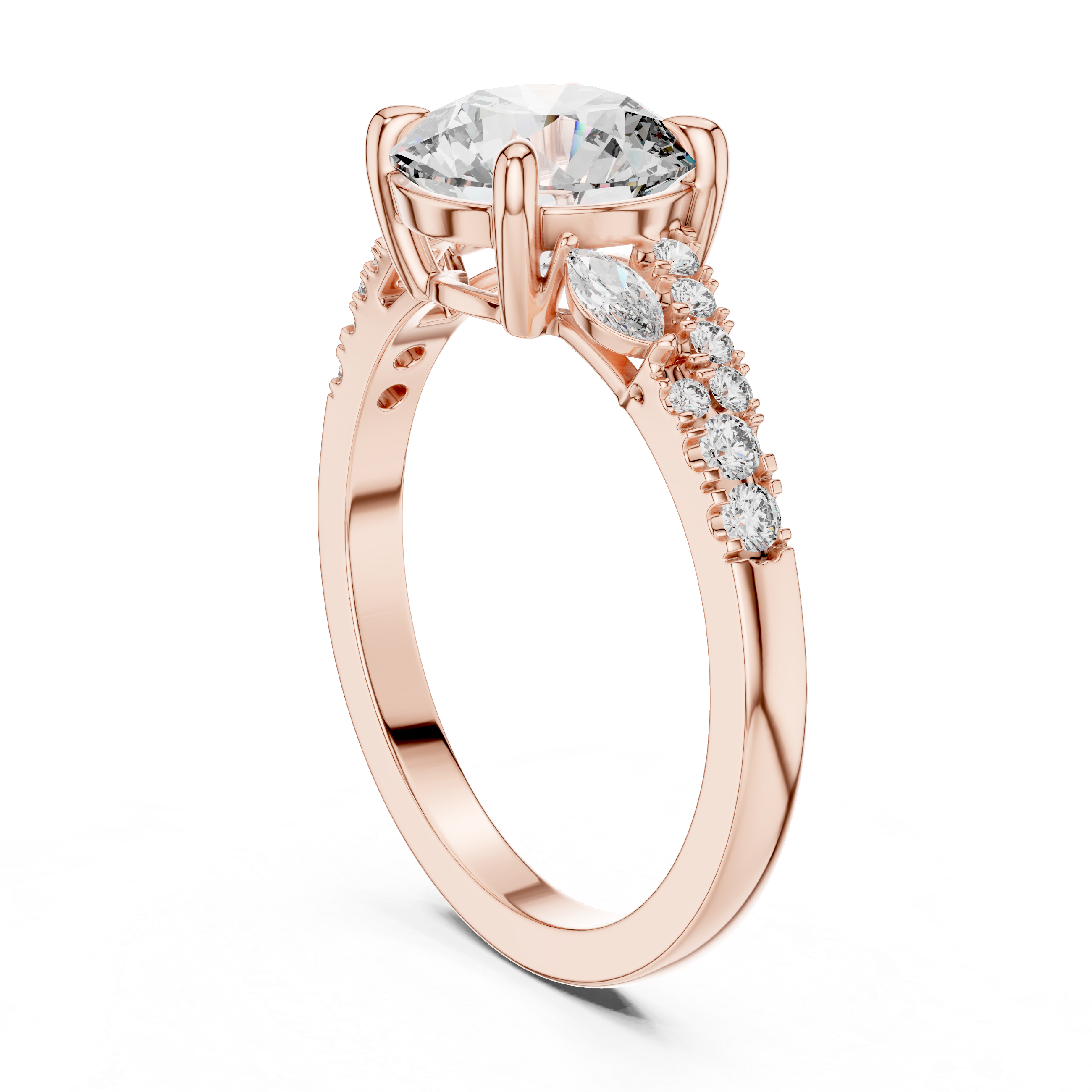 14K / 18K Rose Gold Solitaire Lab-Grown Diamond Engagement Ring with Side Accents