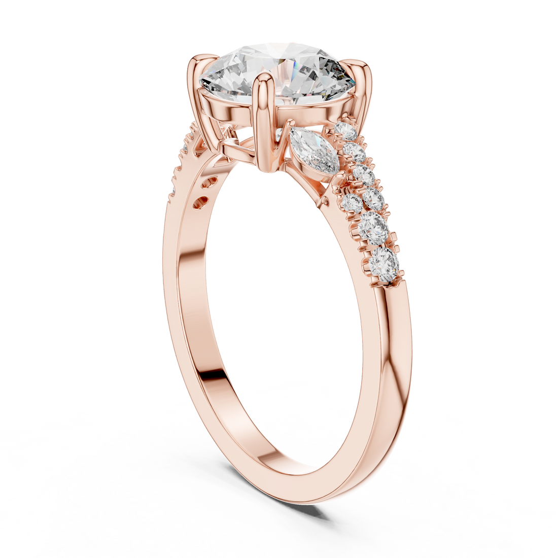 14K / 18K Rose Gold Solitaire Lab-Grown Diamond Engagement Ring with Side Accents