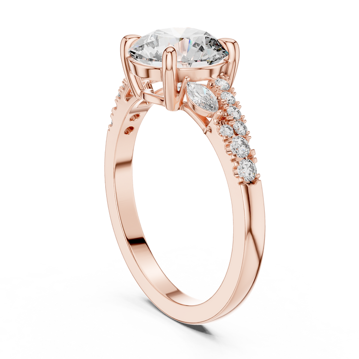 14K / 18K Rose Gold Solitaire Lab-Grown Diamond Engagement Ring with Side Accents