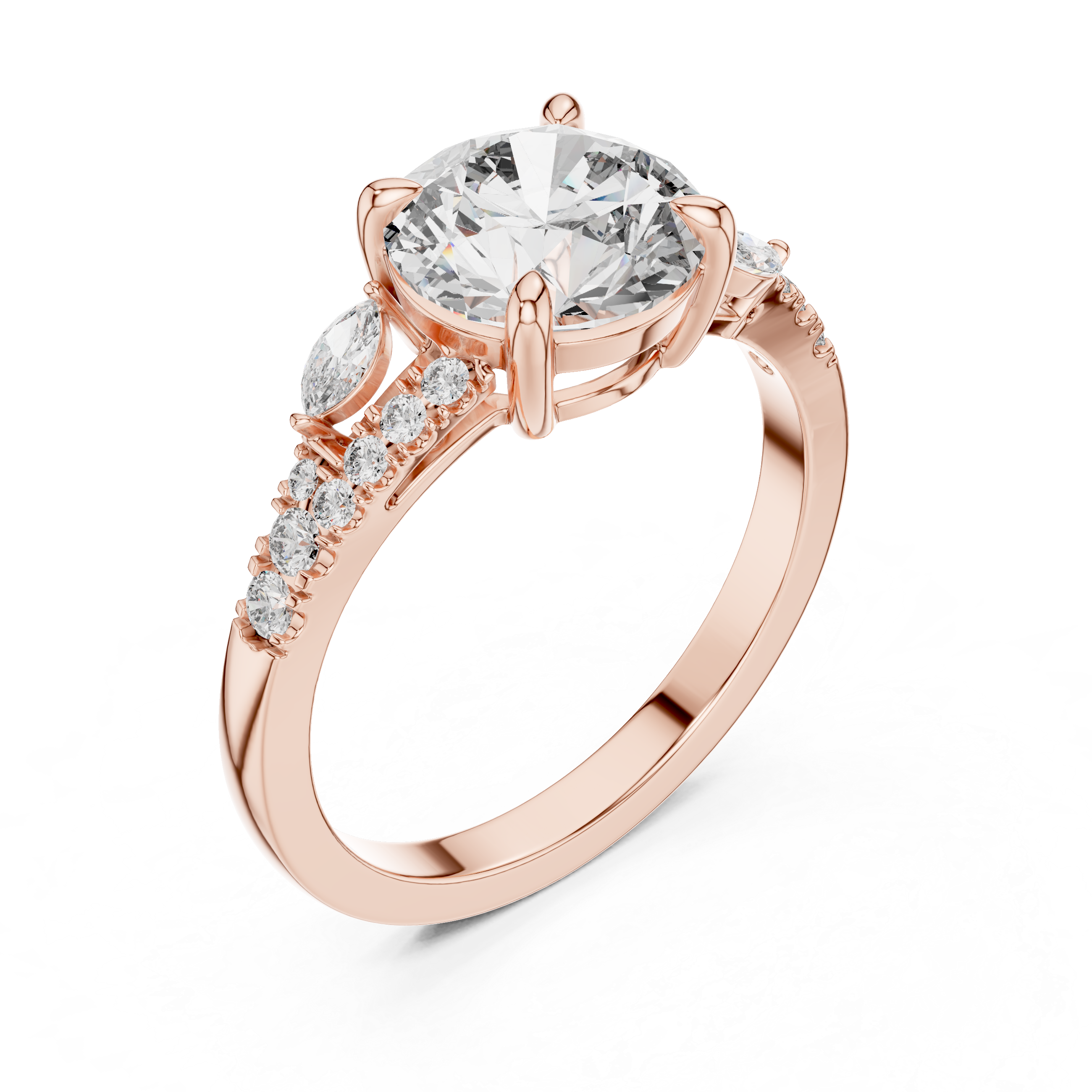 14K / 18K Rose Gold Solitaire Lab-Grown Diamond Engagement Ring with Side Accents