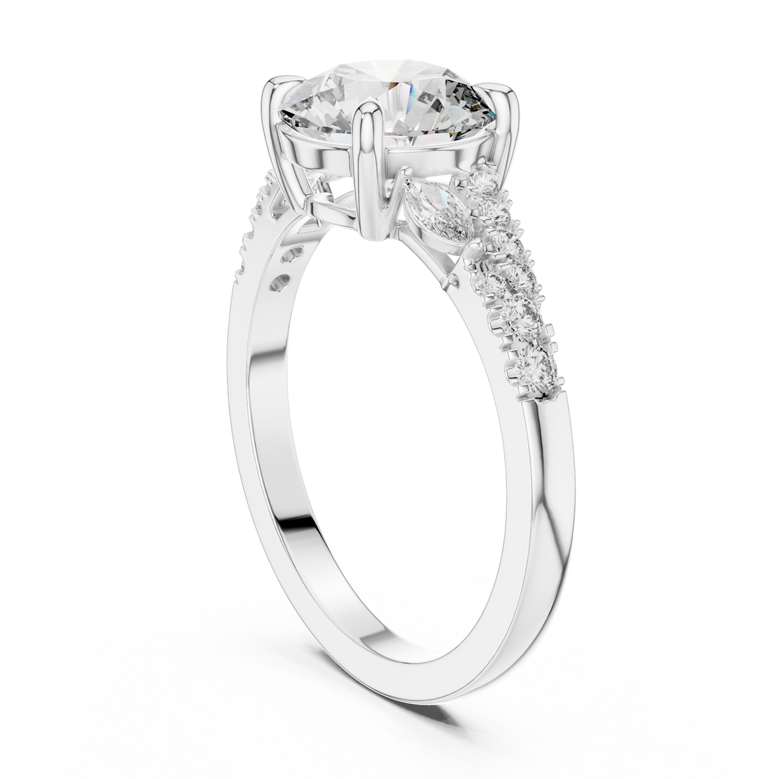 14K / 18K Rose Gold Solitaire Lab-Grown Diamond Engagement Ring with Side Accents