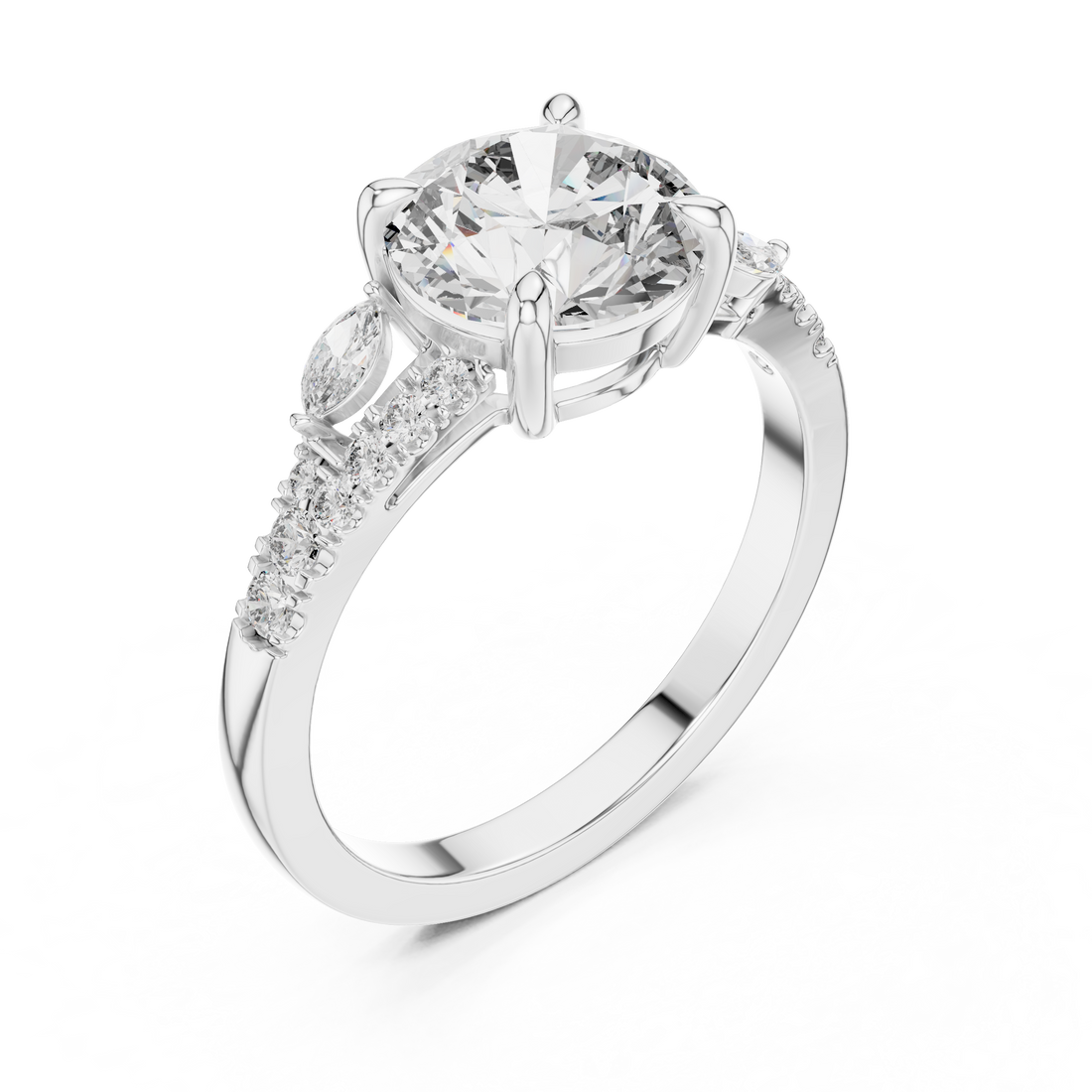 14K / 18K Rose Gold Solitaire Lab-Grown Diamond Engagement Ring with Side Accents