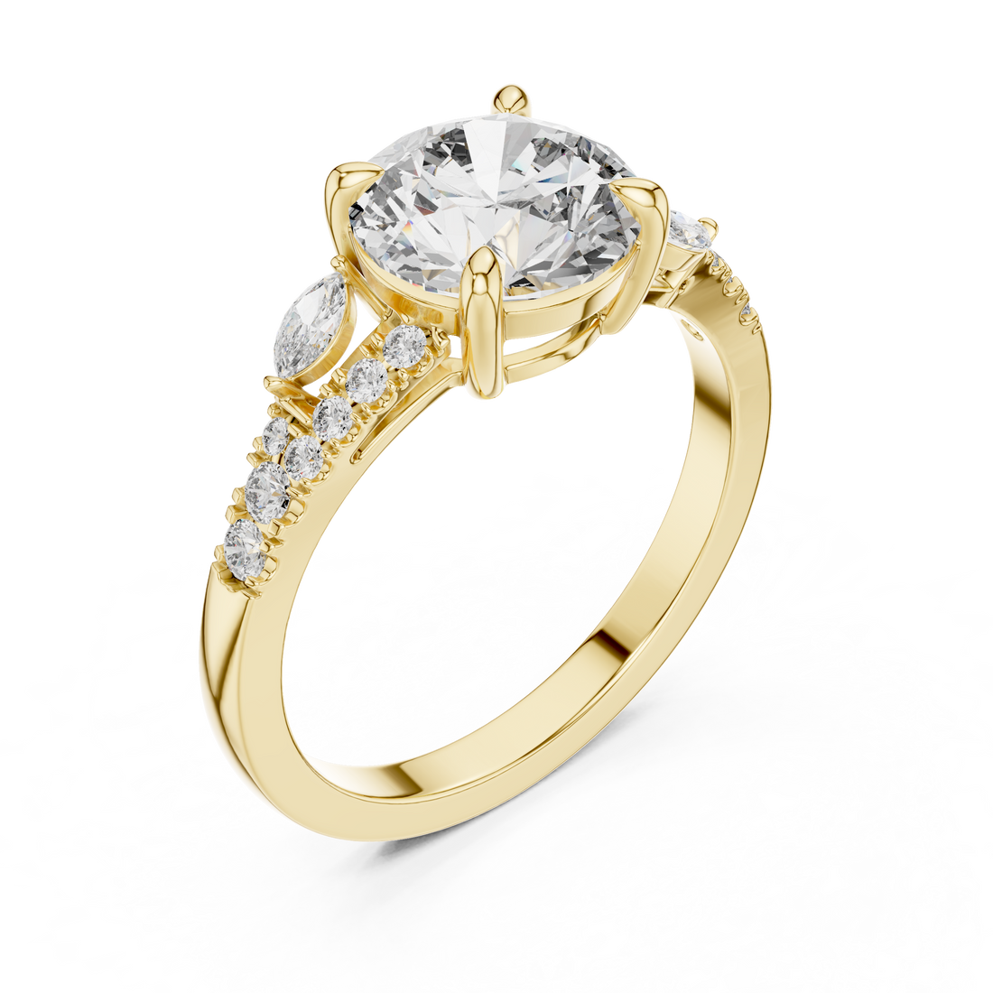 14K / 18K Rose Gold Solitaire Lab-Grown Diamond Engagement Ring with Side Accents