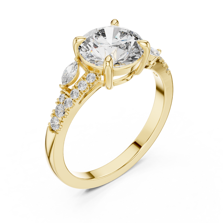 14K / 18K Rose Gold Solitaire Lab-Grown Diamond Engagement Ring with Side Accents