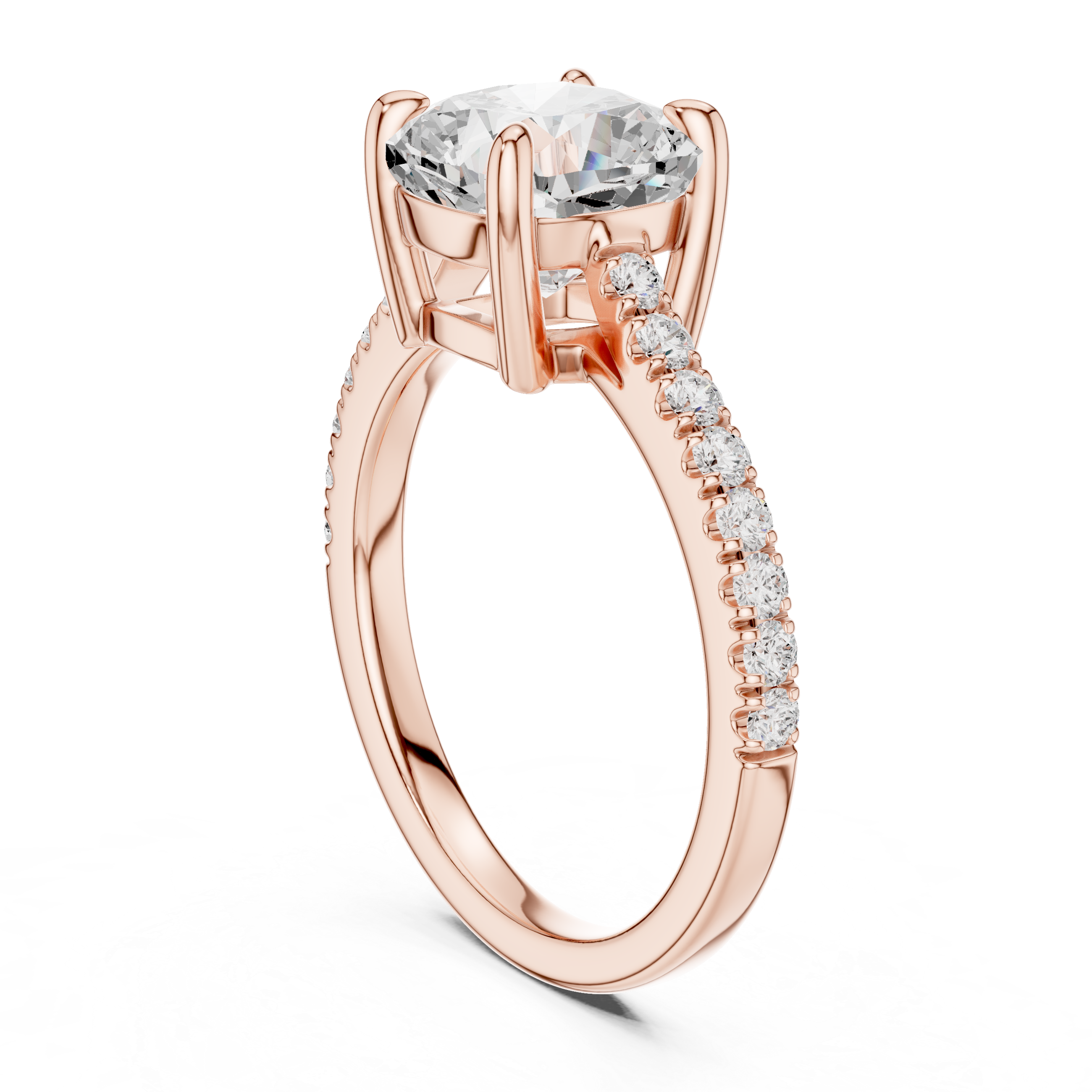 14K / 18K Rose Gold Solitaire Lab-Grown Diamond Ring with Pavé Band