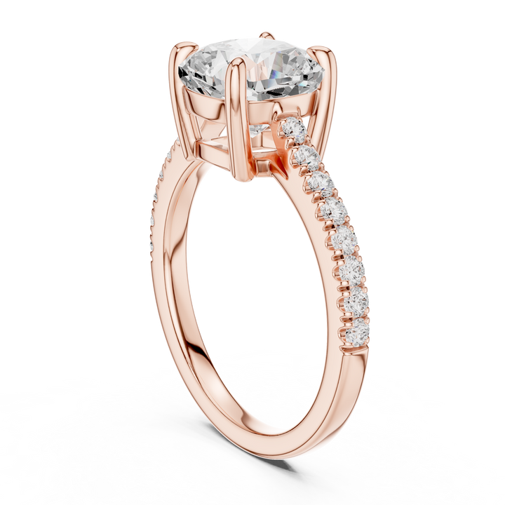 14K / 18K Rose Gold Solitaire Lab-Grown Diamond Ring with Pavé Band