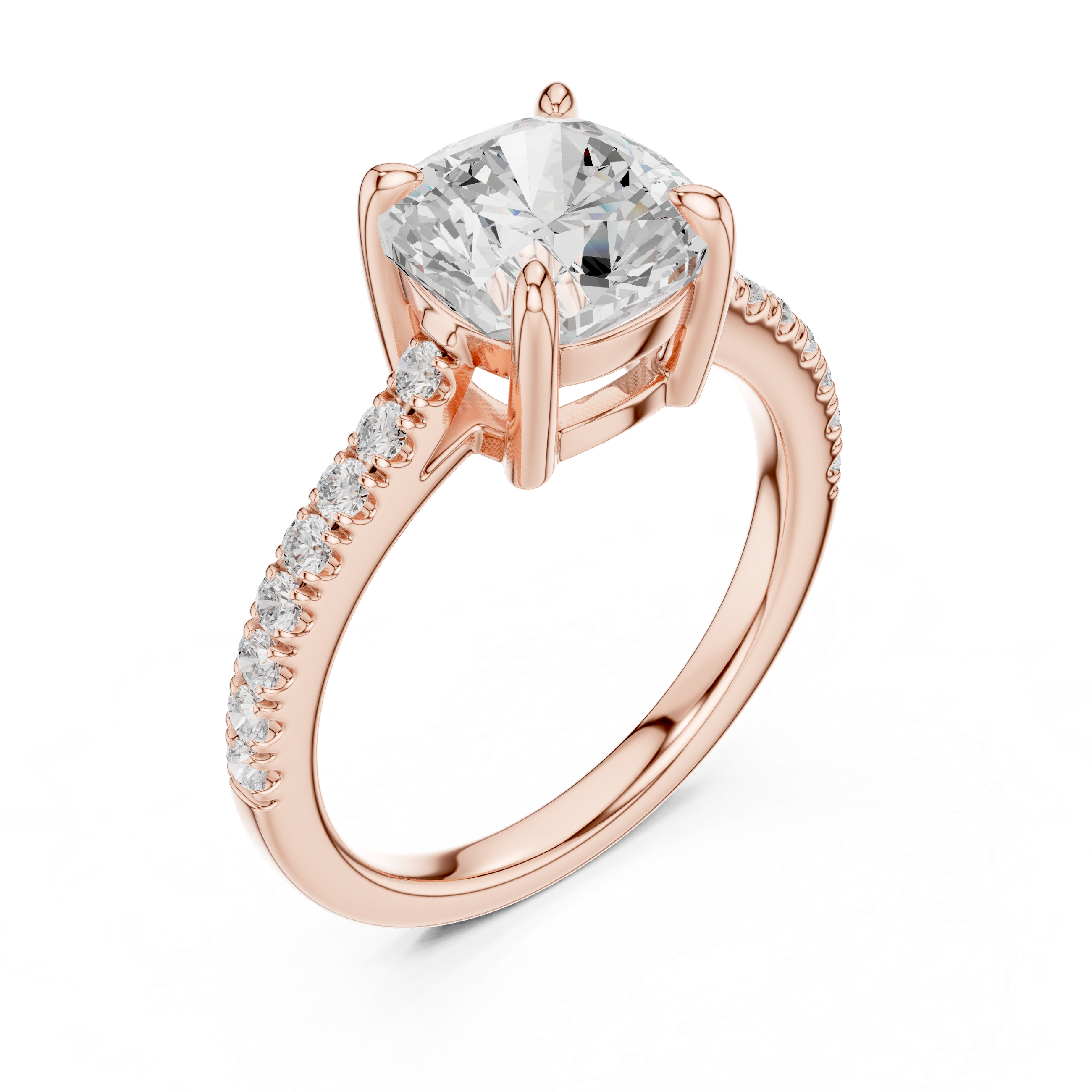 14K / 18K Rose Gold Solitaire Lab-Grown Diamond Ring with Pavé Band