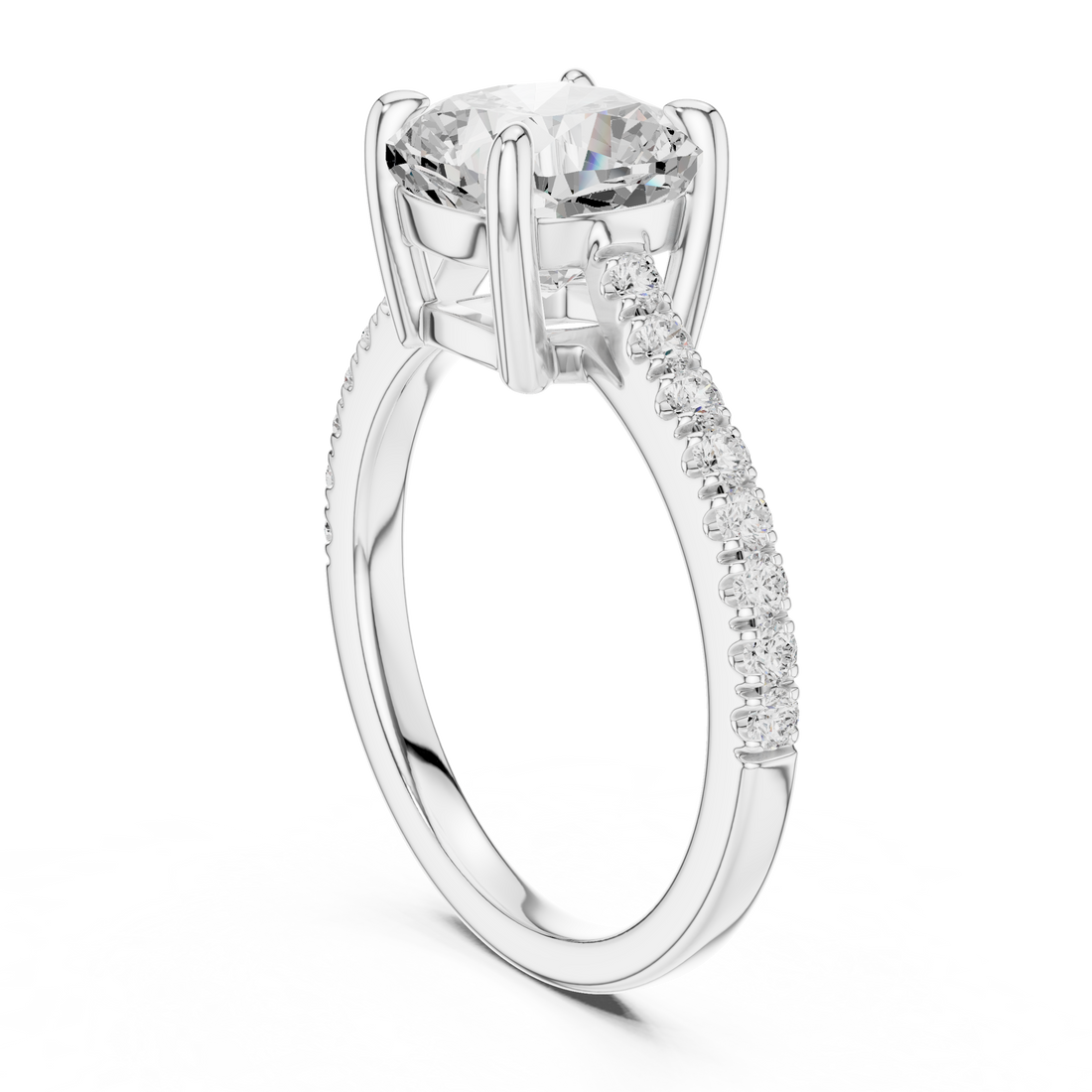 14K / 18K Rose Gold Solitaire Lab-Grown Diamond Ring with Pavé Band