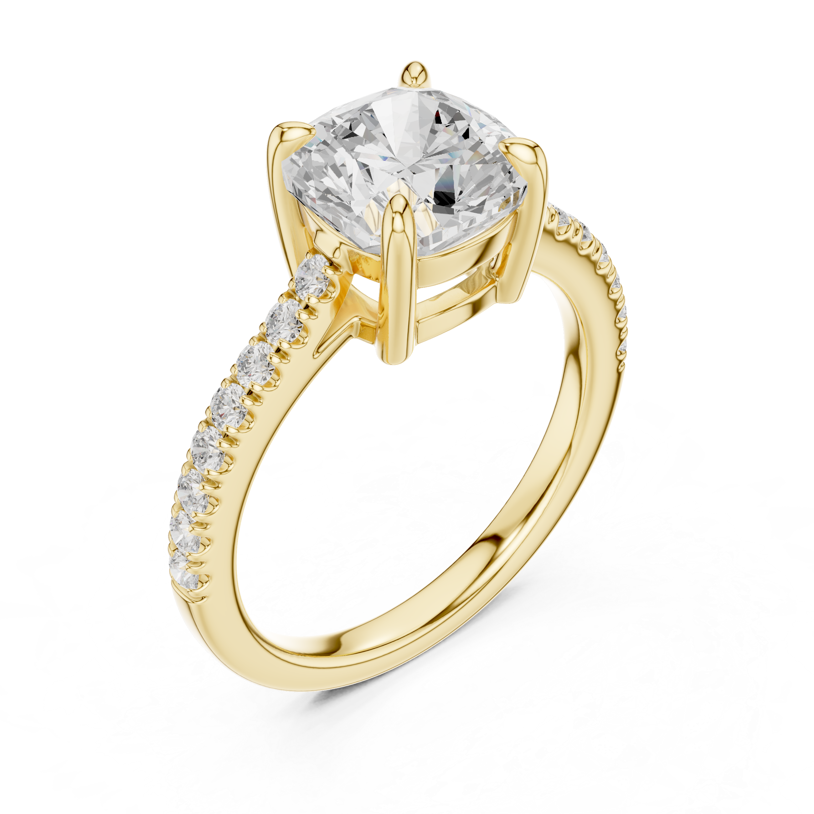 14K / 18K Rose Gold Solitaire Lab-Grown Diamond Ring with Pavé Band
