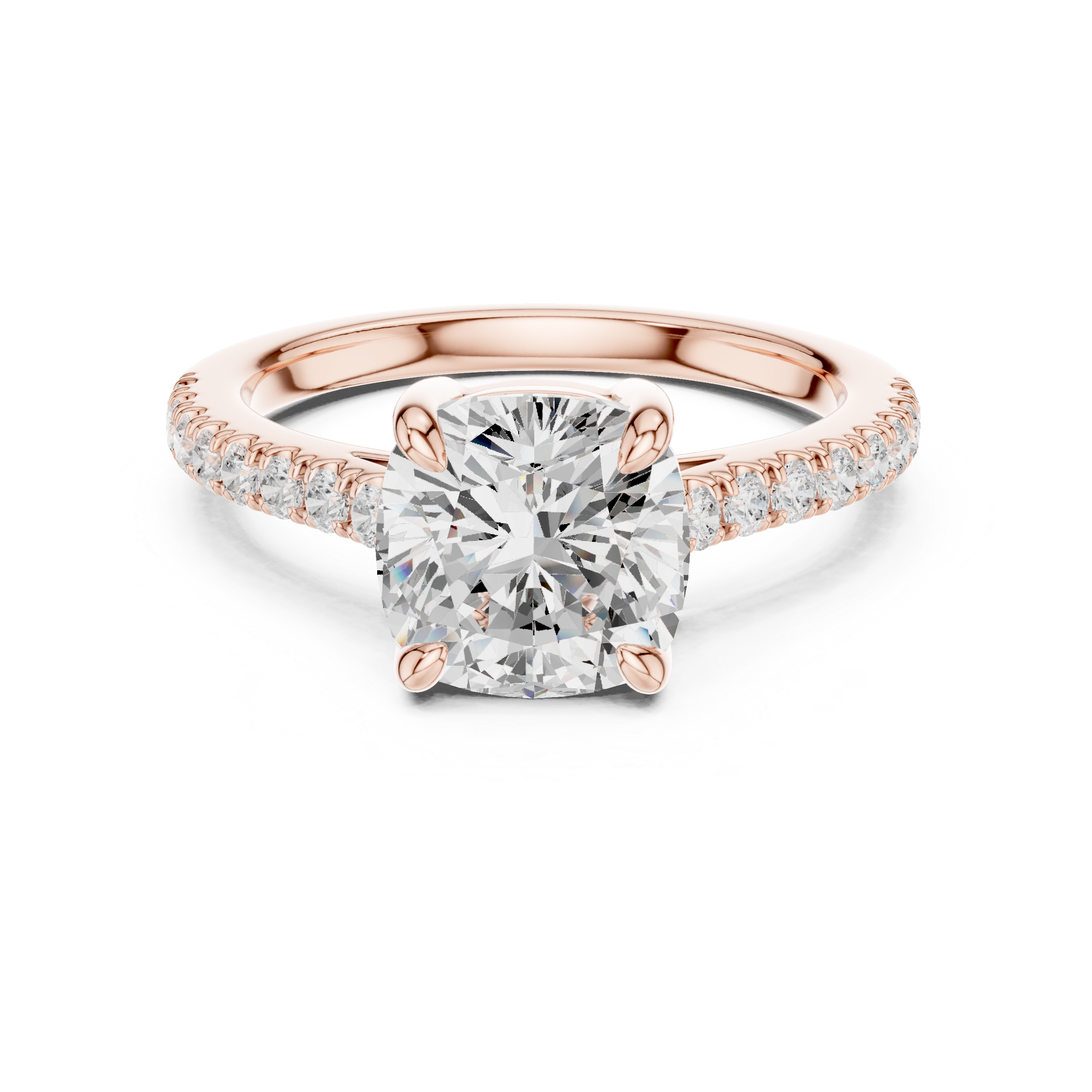 14K / 18K Rose Gold Solitaire Lab-Grown Diamond Ring with Pavé Band