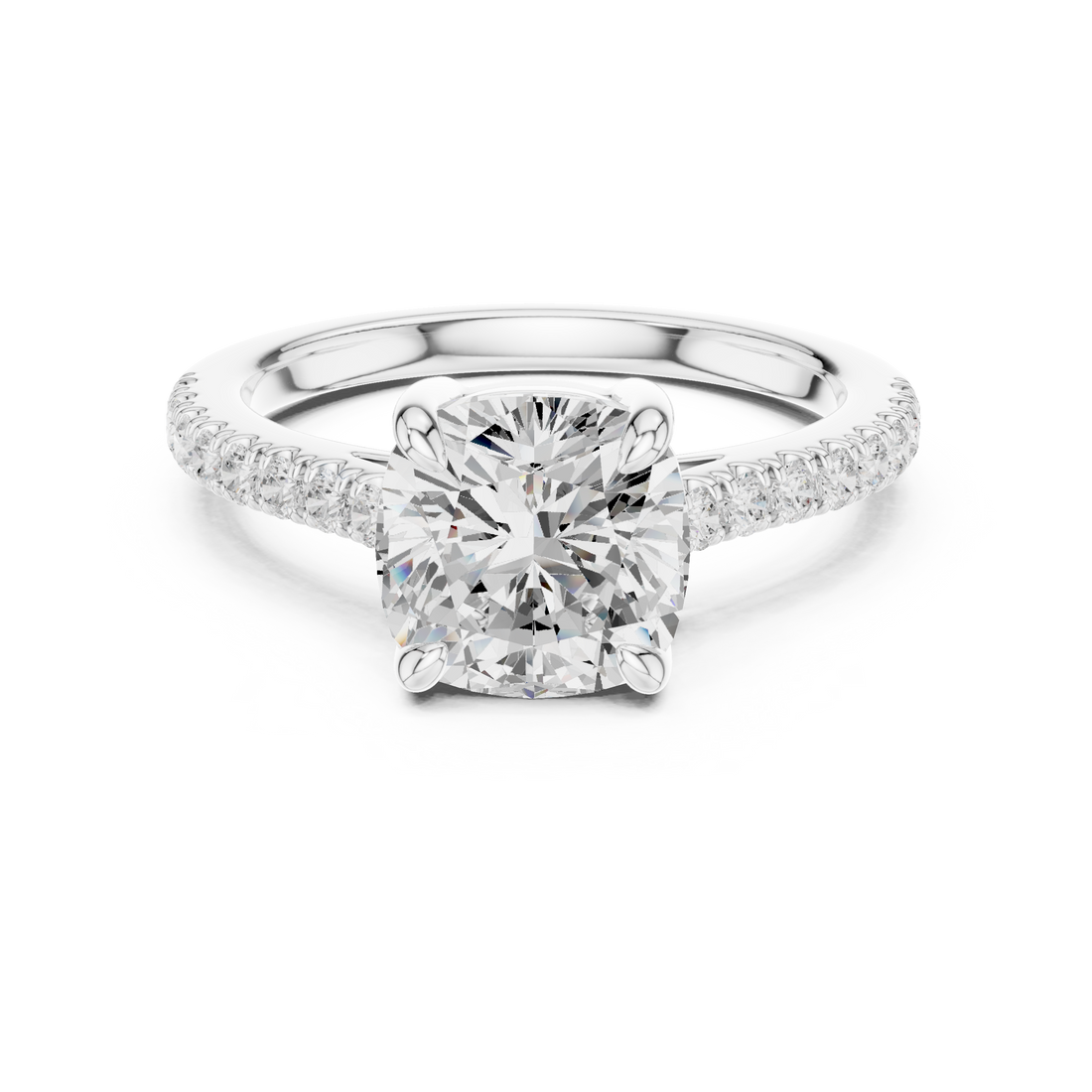 14K / 18K Rose Gold Solitaire Lab-Grown Diamond Ring with Pavé Band