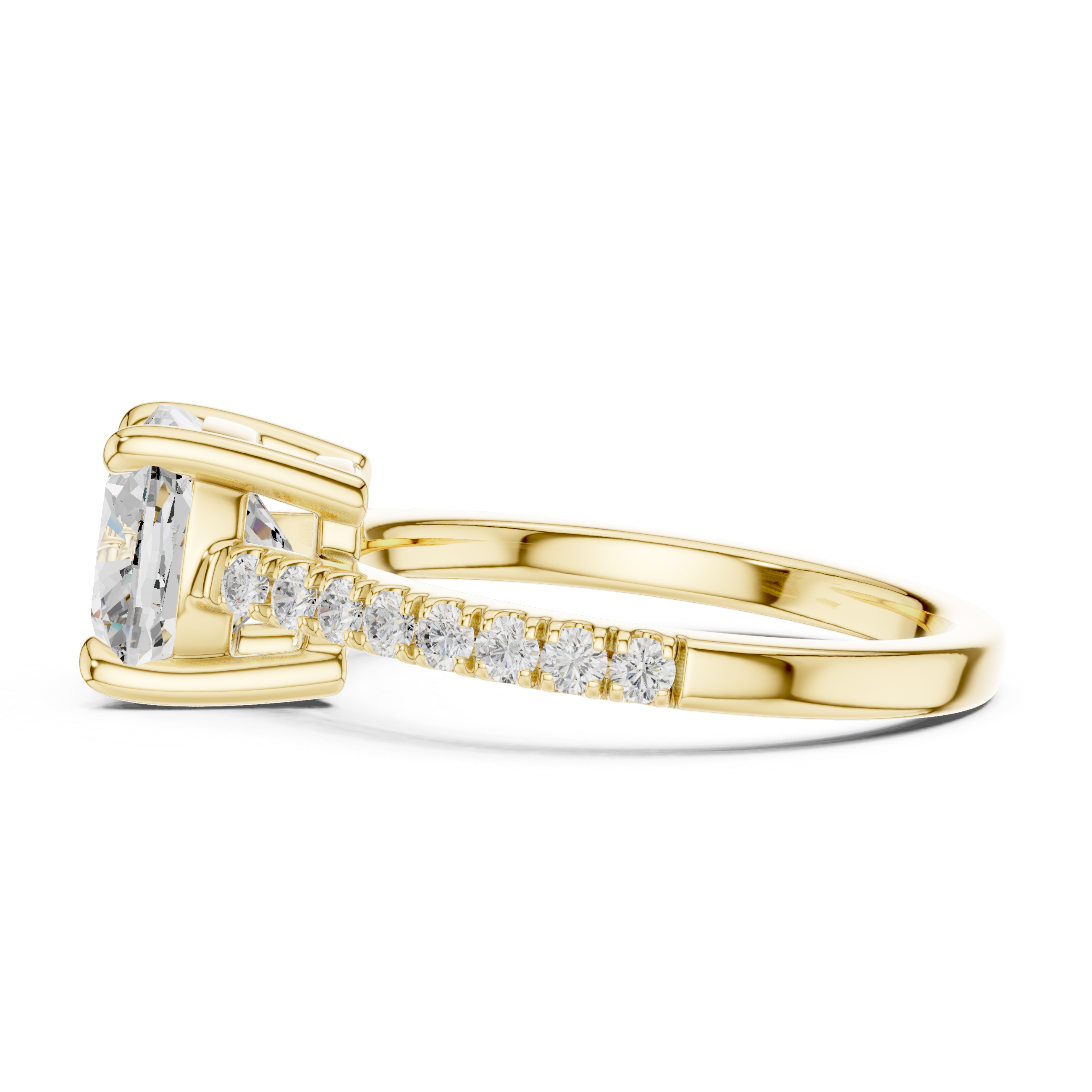 14K / 18K Rose Gold Solitaire Lab-Grown Diamond Ring with Pavé Band
