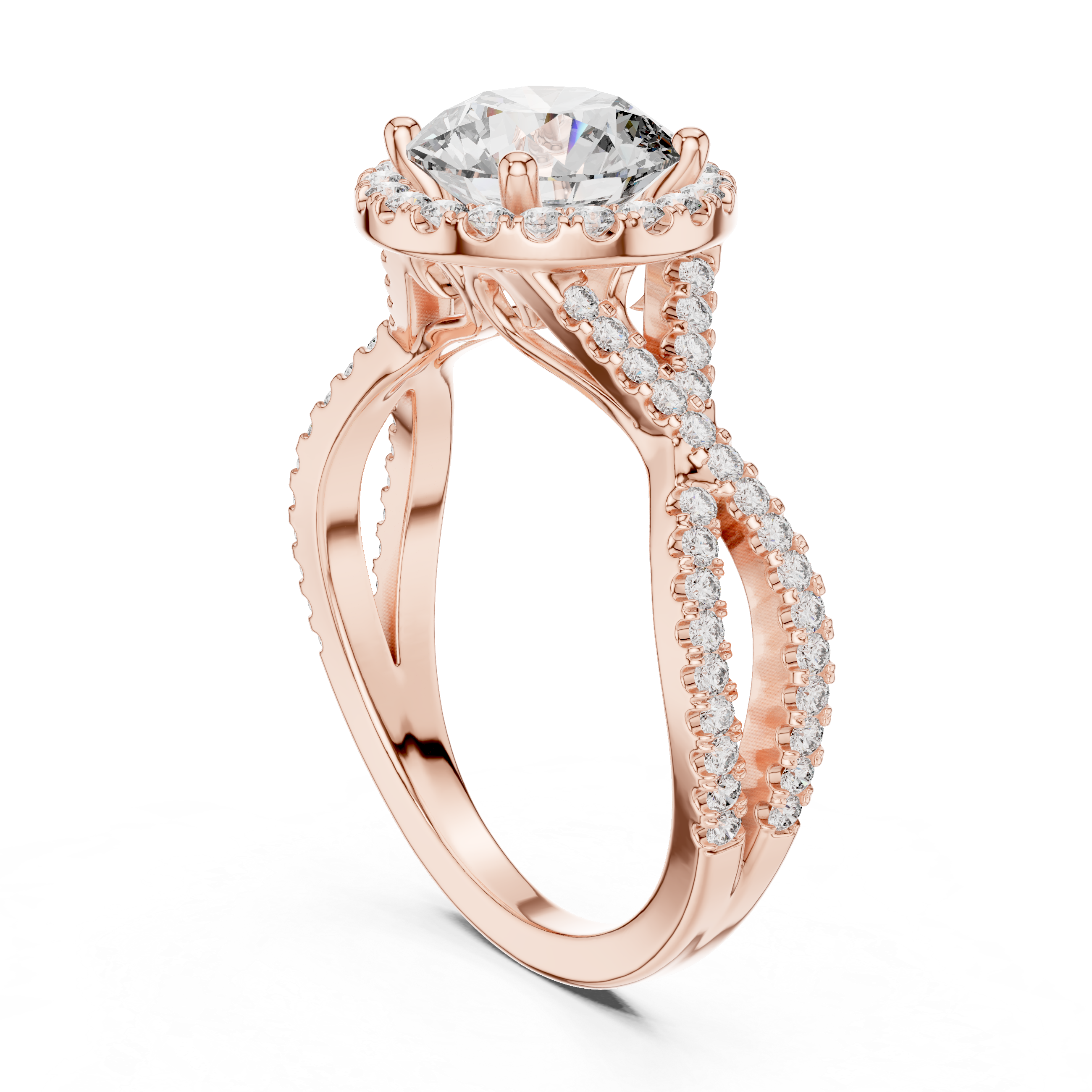 Rose Gold Halo Split Shank Lab-Grown Diamond Ring – 14K / 18K Gold