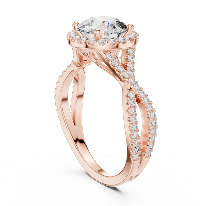 Rose Gold Halo Split Shank Lab-Grown Diamond Ring – 14K / 18K Gold