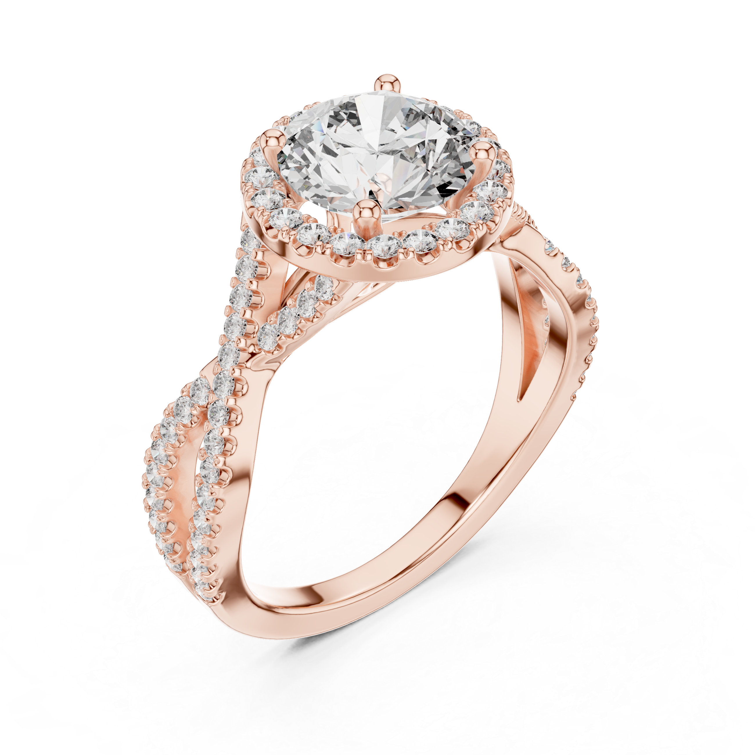Rose Gold Halo Split Shank Lab-Grown Diamond Ring – 14K / 18K Gold