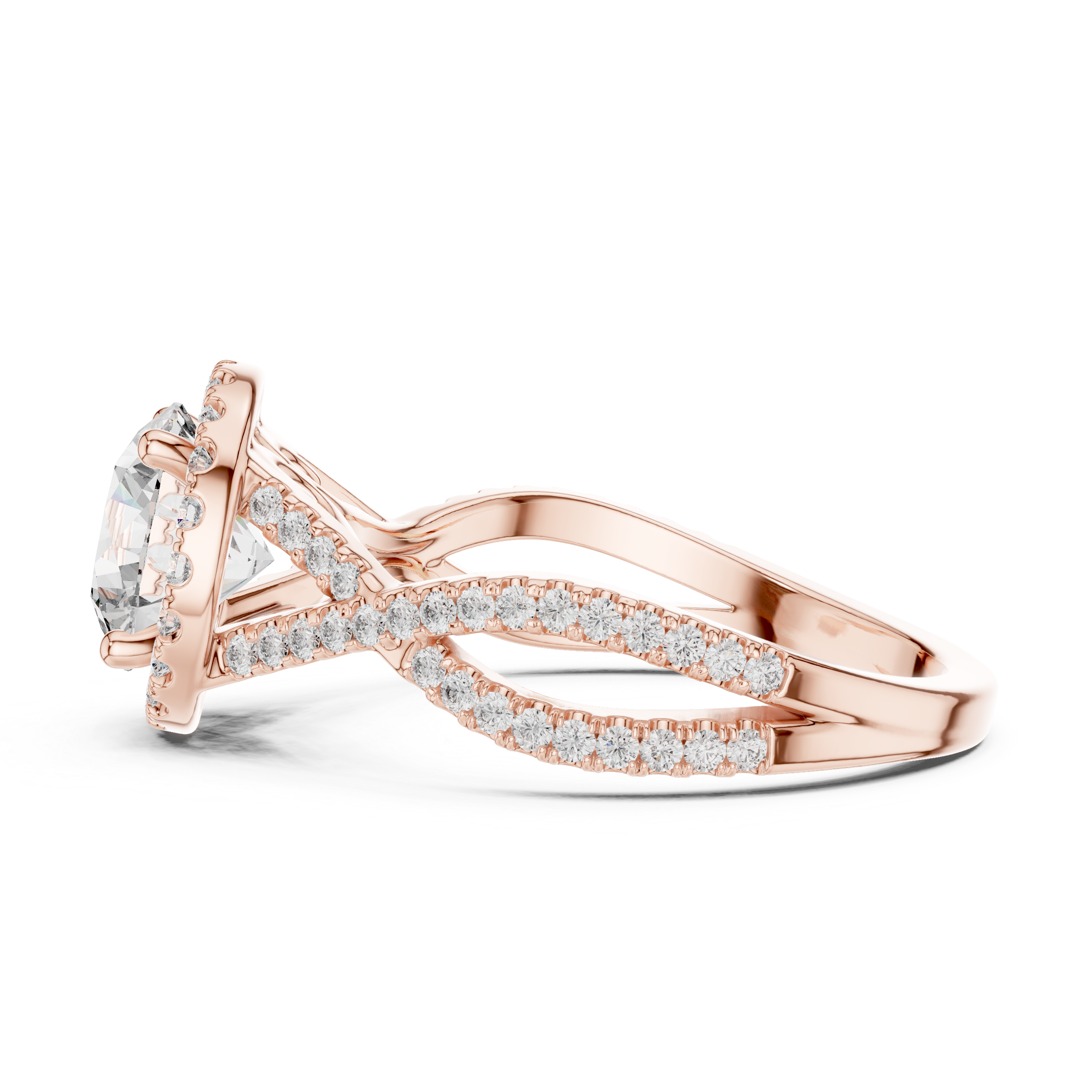 Rose Gold Halo Split Shank Lab-Grown Diamond Ring – 14K / 18K Gold