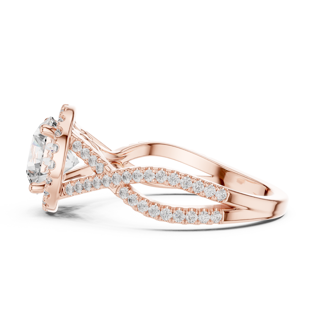 Rose Gold Halo Split Shank Lab-Grown Diamond Ring – 14K / 18K Gold