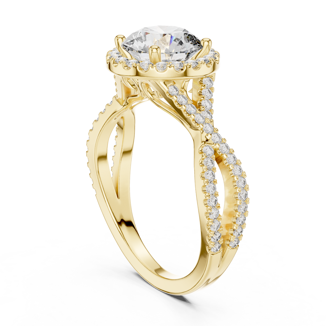 Rose Gold Halo Split Shank Lab-Grown Diamond Ring – 14K / 18K Gold