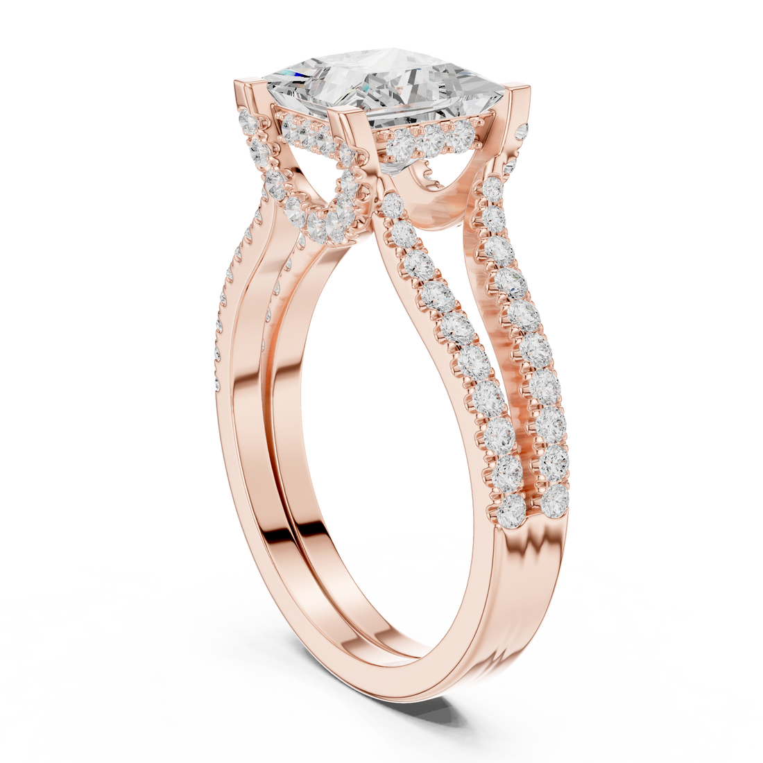 Princess-Cut Halo Lab-Grown Diamond Engagement Ring – 14K/18K Rose Gold