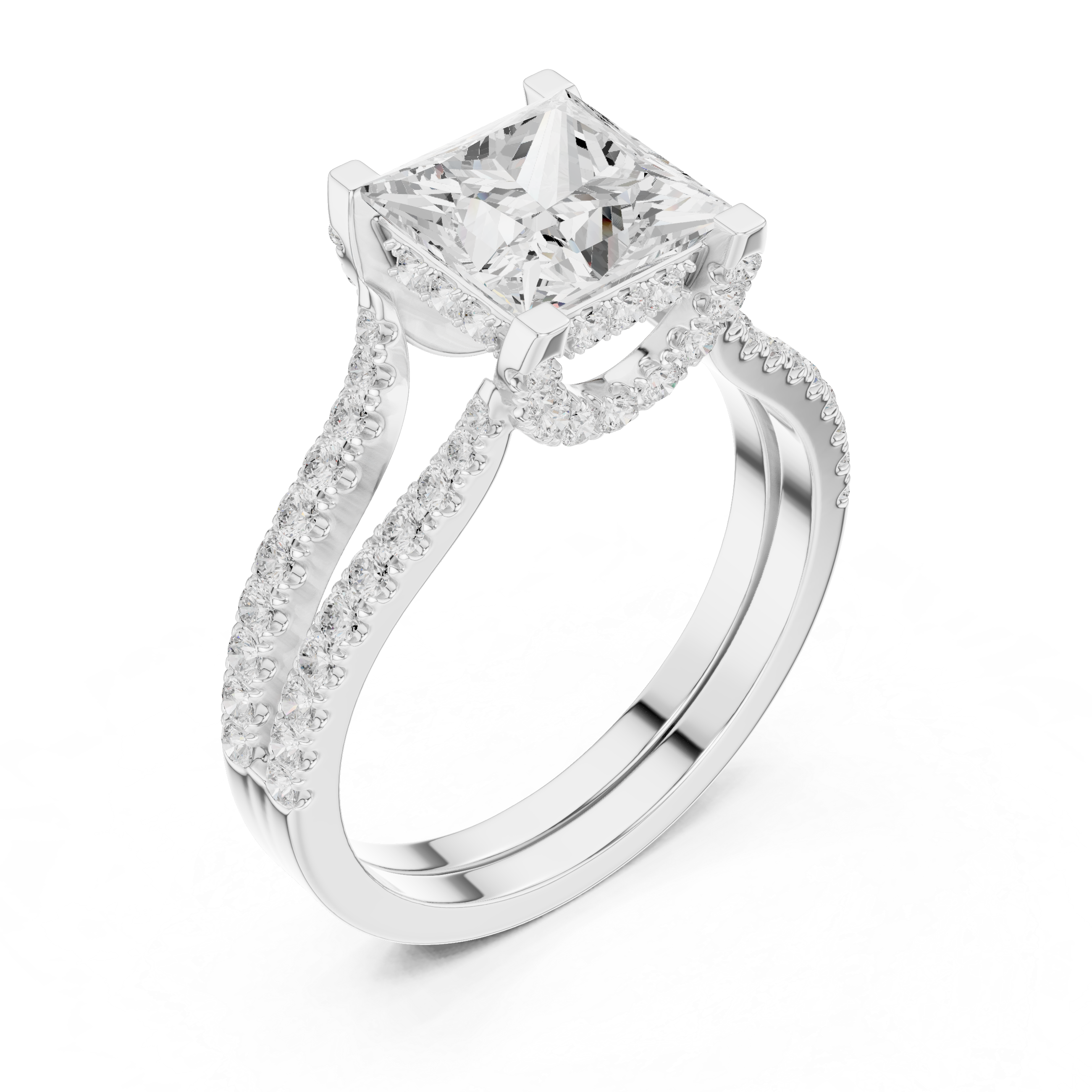 Princess-Cut Halo Lab-Grown Diamond Engagement Ring – 14K/18K Rose Gold