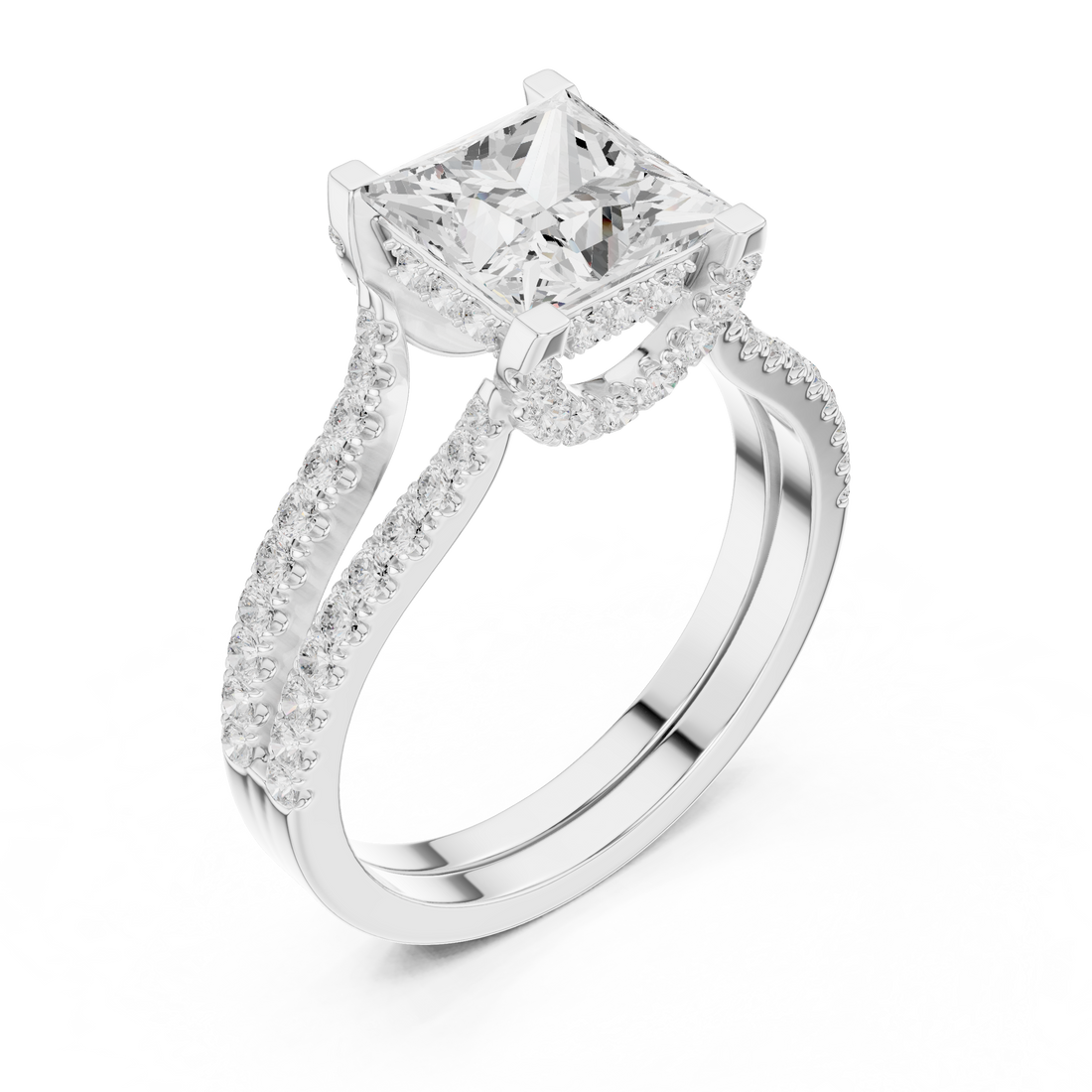 Princess-Cut Halo Lab-Grown Diamond Engagement Ring – 14K/18K Rose Gold