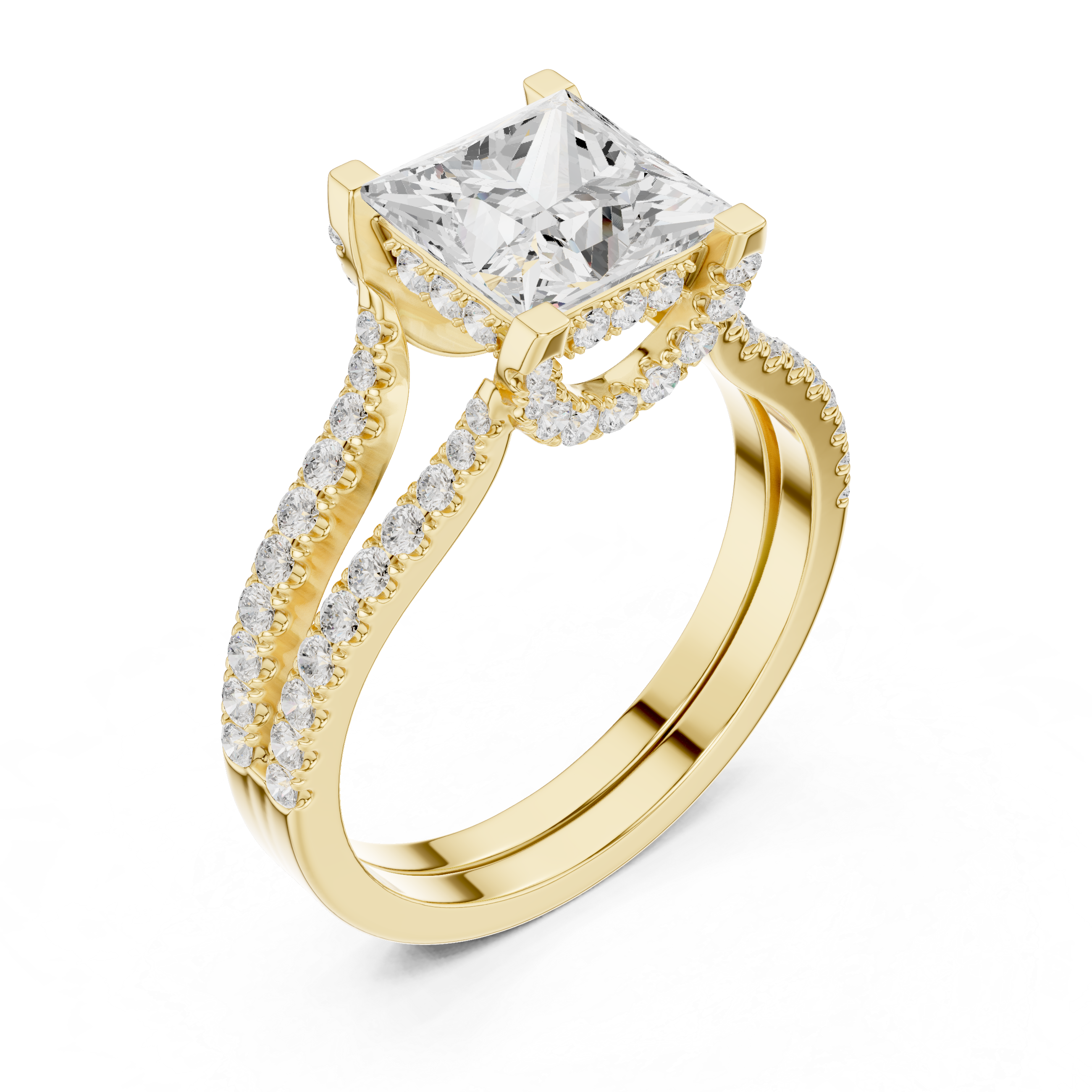 Princess-Cut Halo Lab-Grown Diamond Engagement Ring – 14K/18K Rose Gold