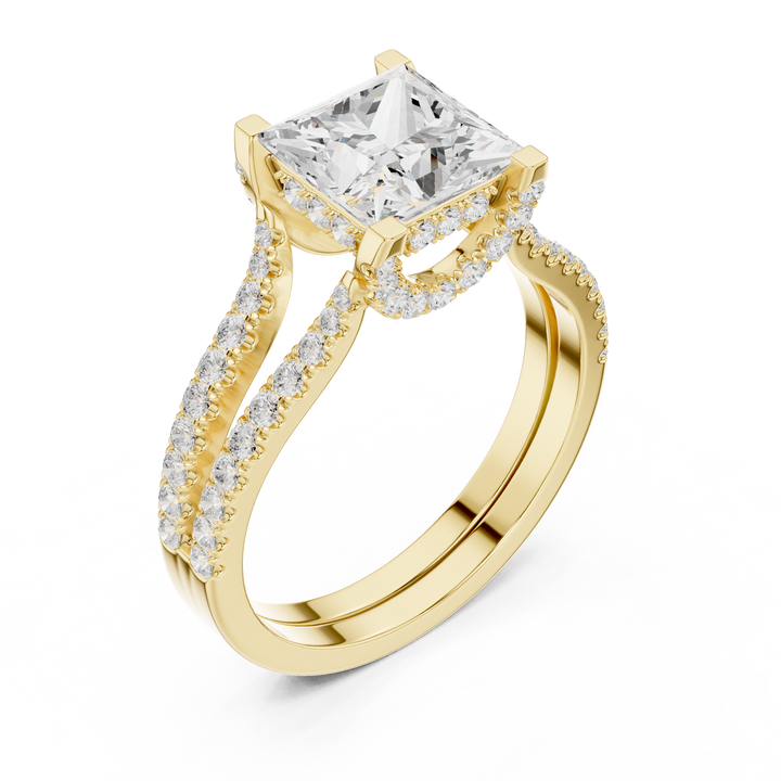 Princess-Cut Halo Lab-Grown Diamond Engagement Ring – 14K/18K Rose Gold