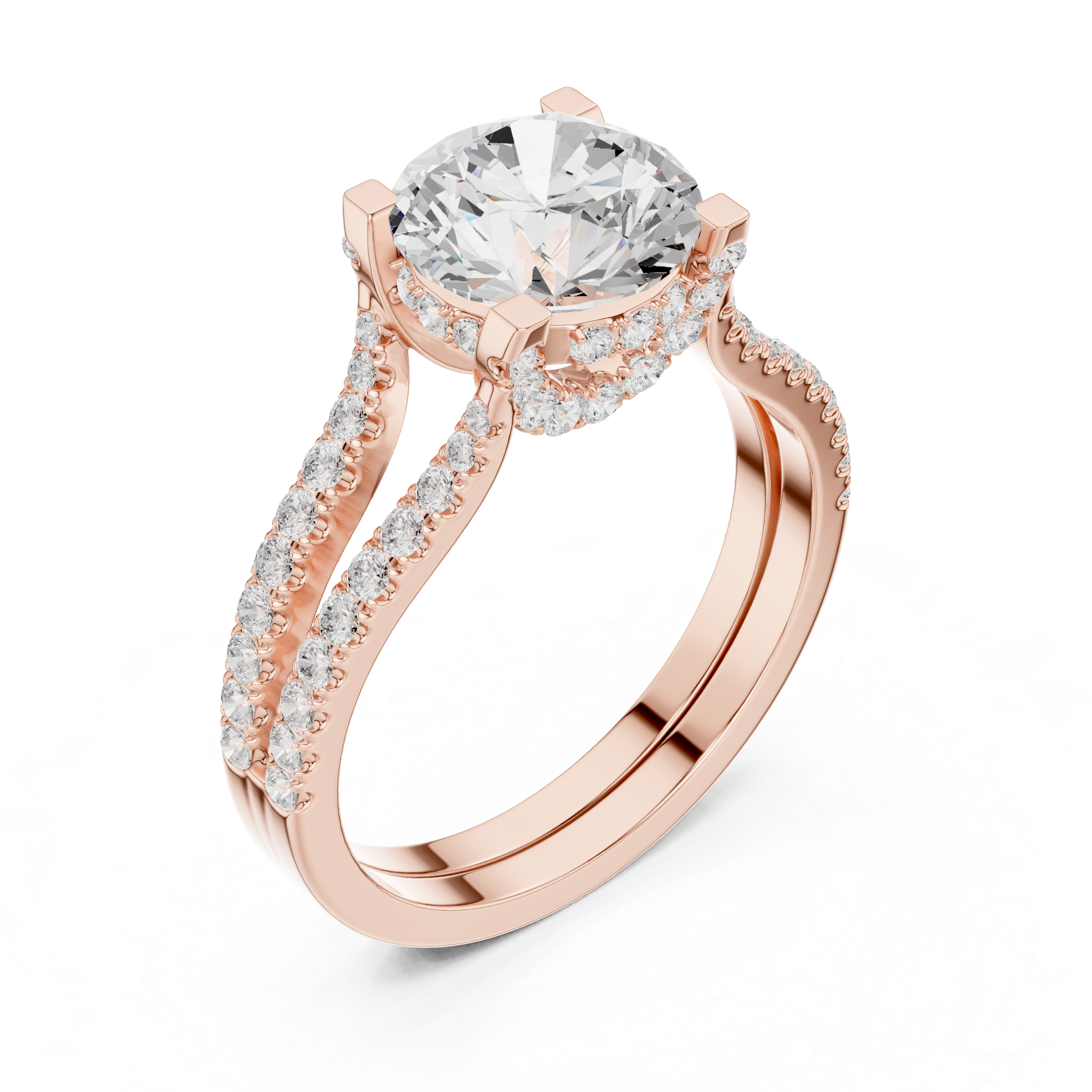 Elegant Double Band Lab-Grown Diamond Ring in Rose Gold | Kiashaa Jewellery