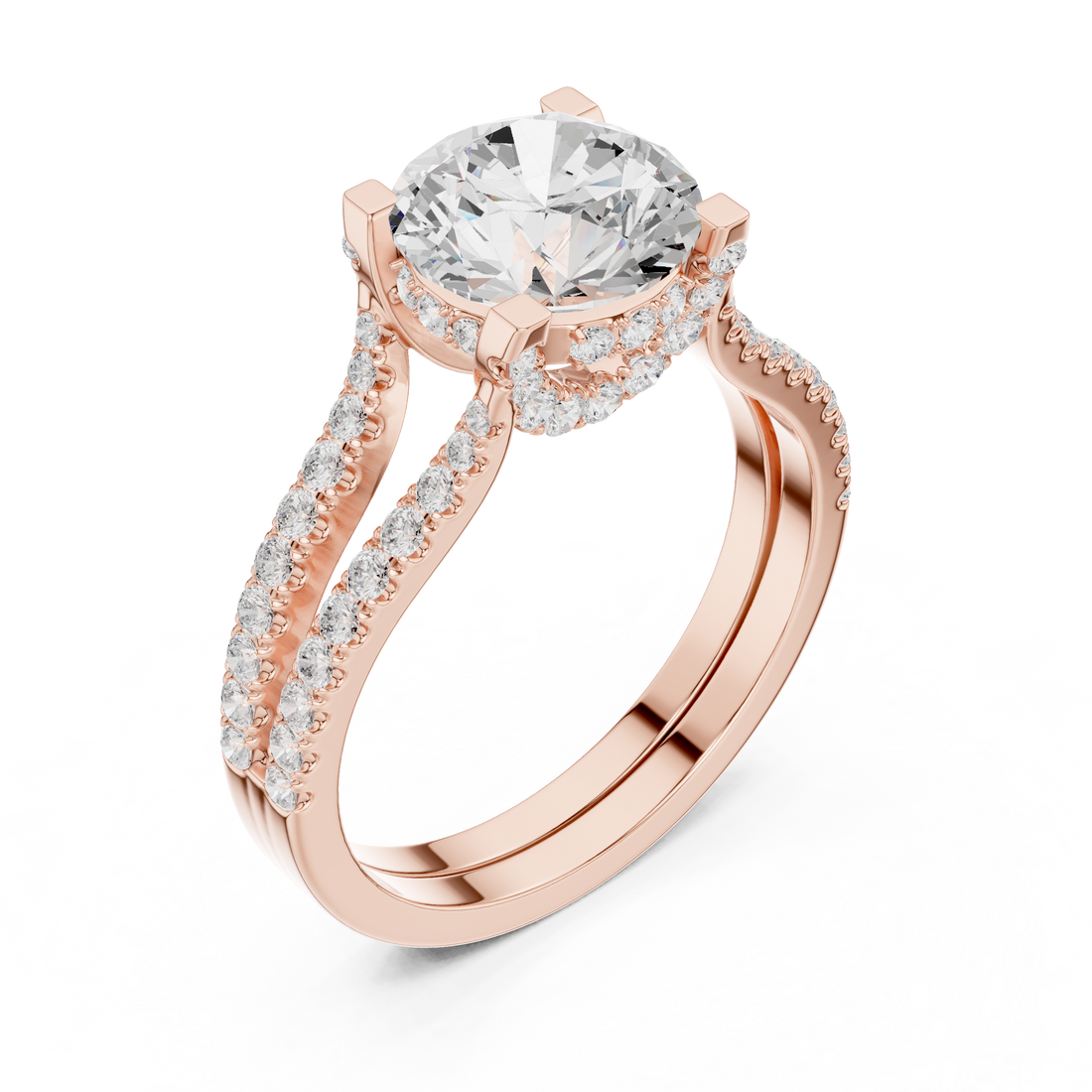Elegant Double Band Lab-Grown Diamond Ring in Rose Gold | Kiashaa Jewellery