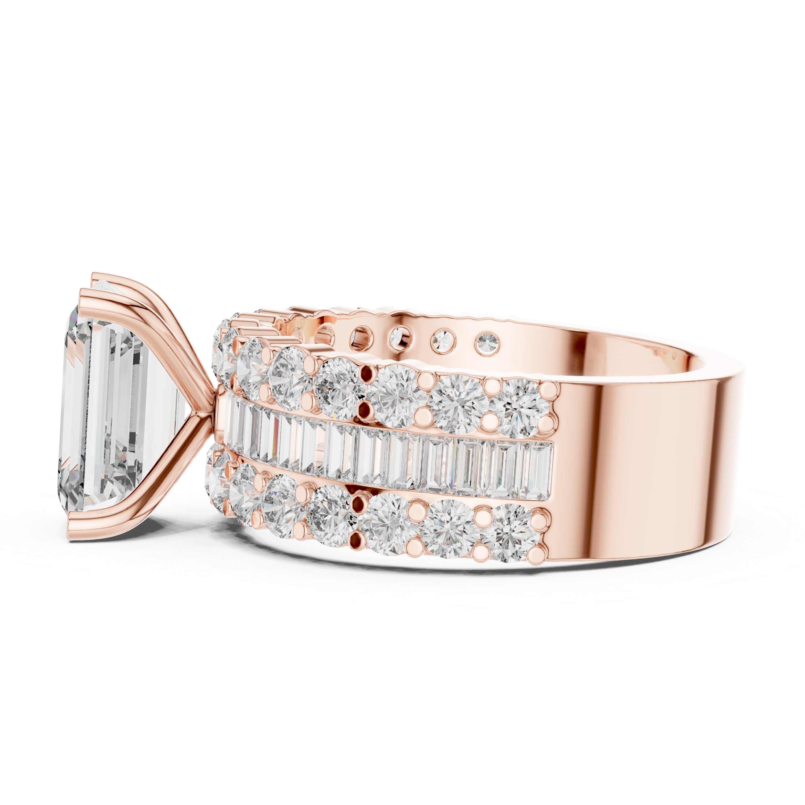 Emerald-Cut Lab-Grown Diamond Dual-Band Engagement Ring | Kiashaa Jewellery